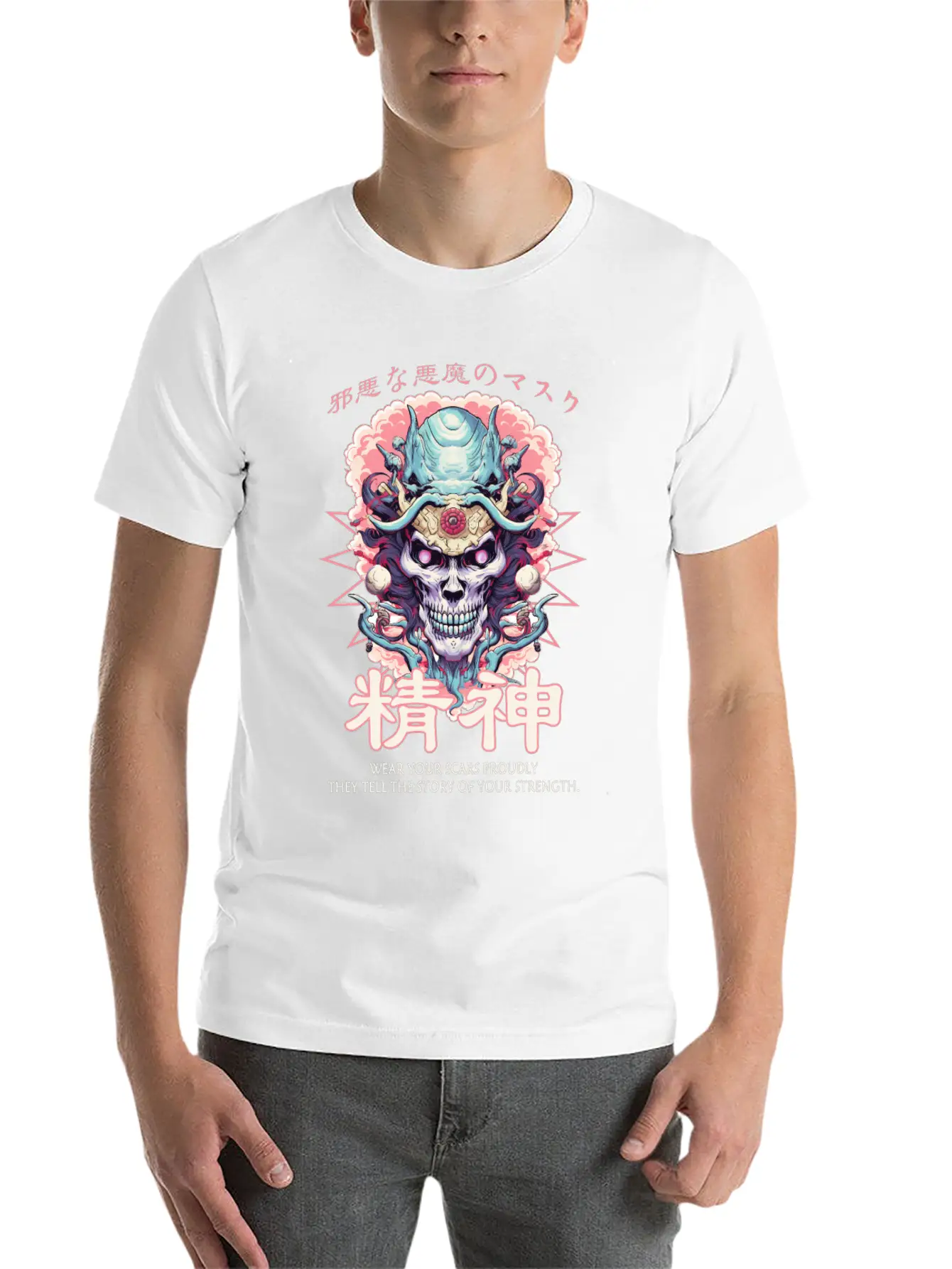 Creepy Oni Mask Japanese Streetwear Hiphop Harajuk Basic Graphic T-Shirt – Daily Comfort In Soft Cotton