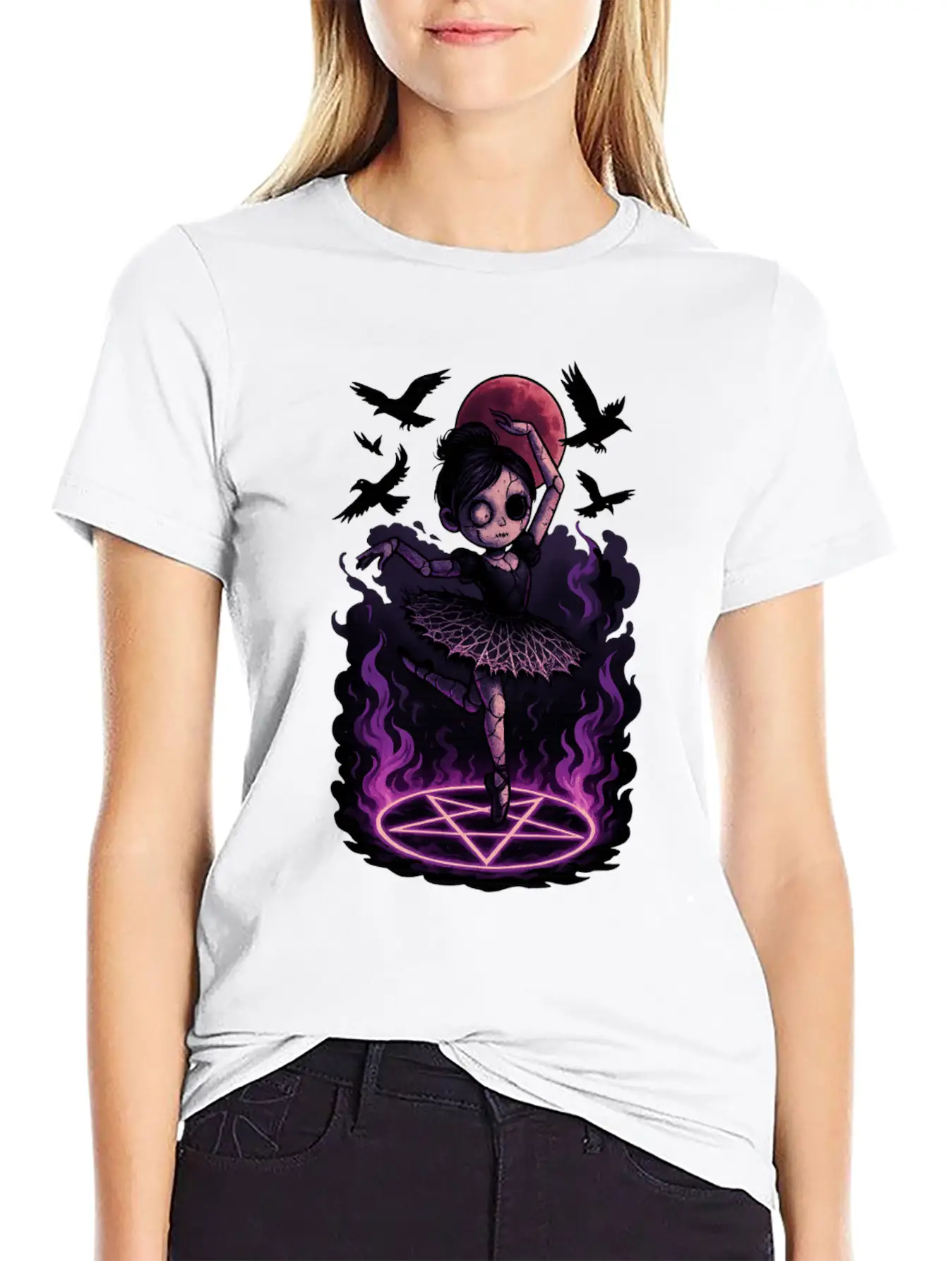 Creepy Ragdoll In Gothic Birdcage Halloween Art Stylish Everyday T-Shirt – Unisex Basic Cotton Tee