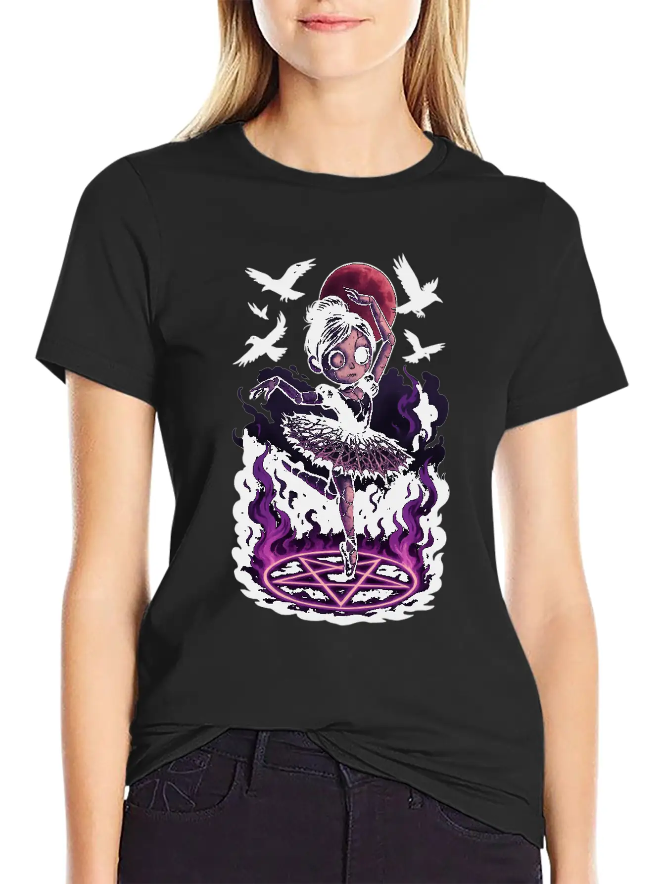 Creepy Ragdoll In Gothic Birdcage Halloween Art Stylish Everyday T-Shirt – Unisex Basic Cotton Tee