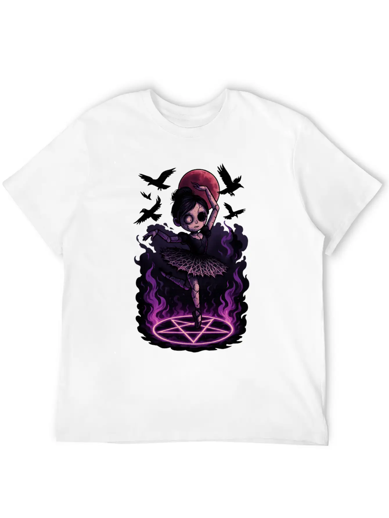 Creepy Ragdoll In Gothic Birdcage Halloween Art Stylish Everyday T-Shirt – Unisex Basic Cotton Tee