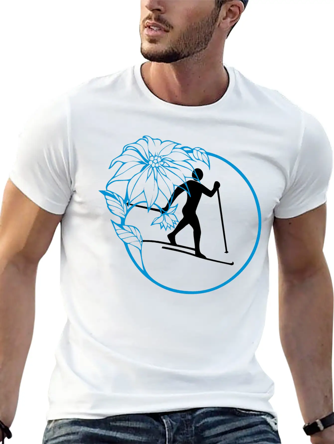 Cross-country Skiers In The Flower District Stylish Everyday T-Shirt – Unisex Basic Cotton Tee