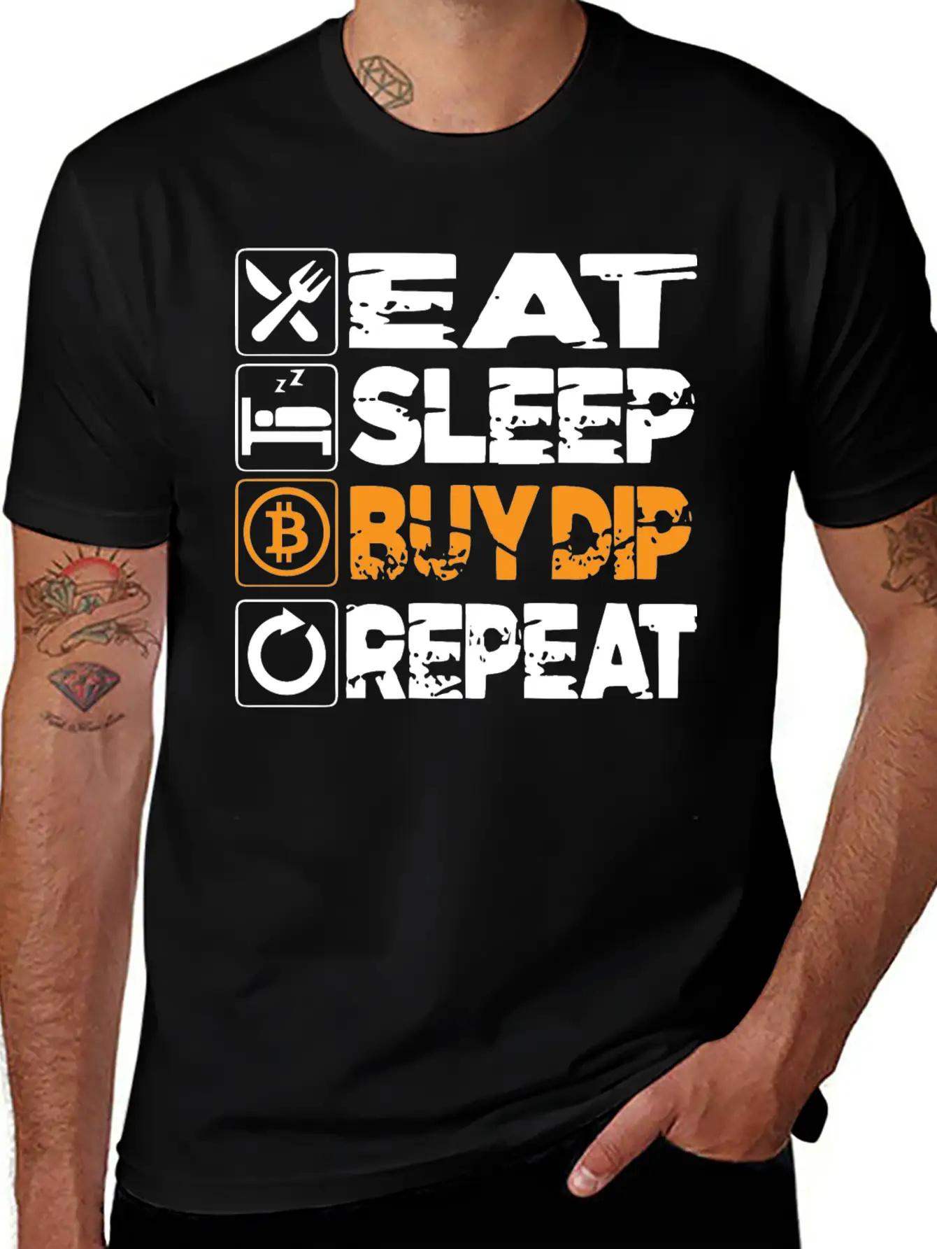 Crypto T-Shirt: Eat Sleep Buy Dip Cryptocurrency Basic Graphic T-Shirt – Daily Comfort In Soft Cotton