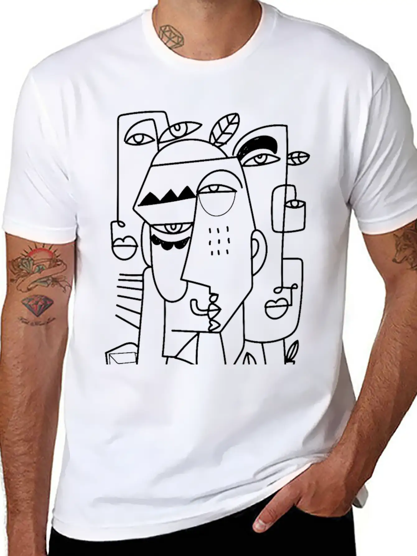 Cubism Faces T-Shirt-01 Casual Graphic T-Shirt – Simple And Comfortable Daily Wear