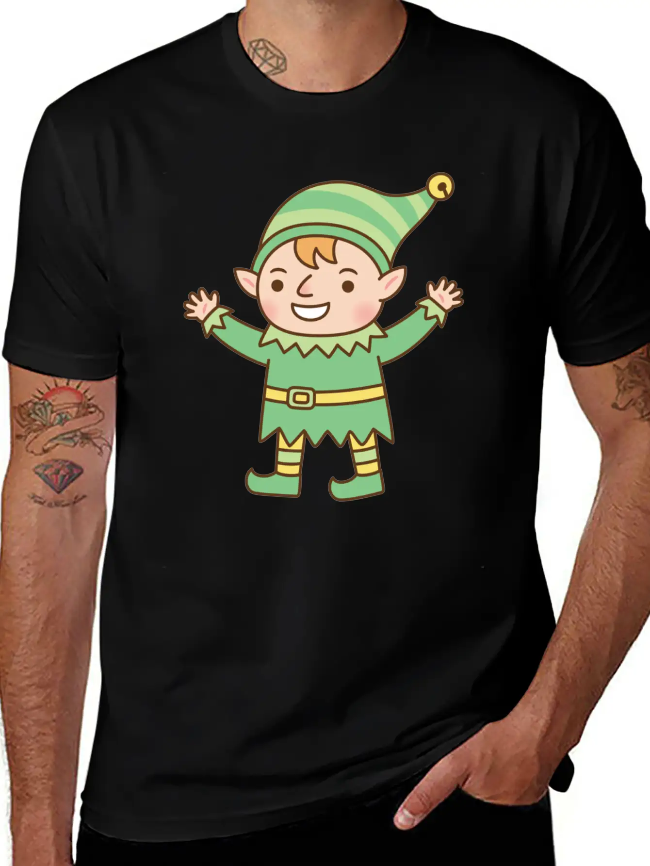 Cute Jolly Elf Doodle Lightweight Cotton T-Shirt – Daily Comfort Graphic Shirt