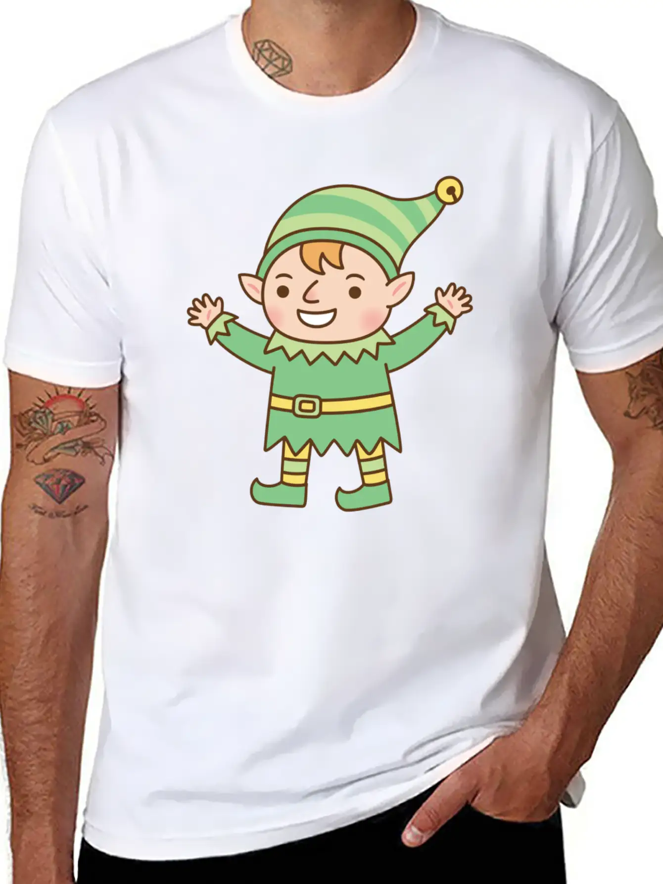 Cute Jolly Elf Doodle Lightweight Cotton T-Shirt – Daily Comfort Graphic Shirt