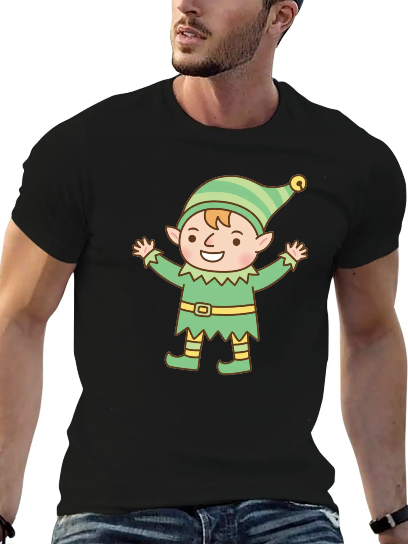 Cute Jolly Elf Doodle Lightweight Cotton T-Shirt – Daily Comfort Graphic Shirt