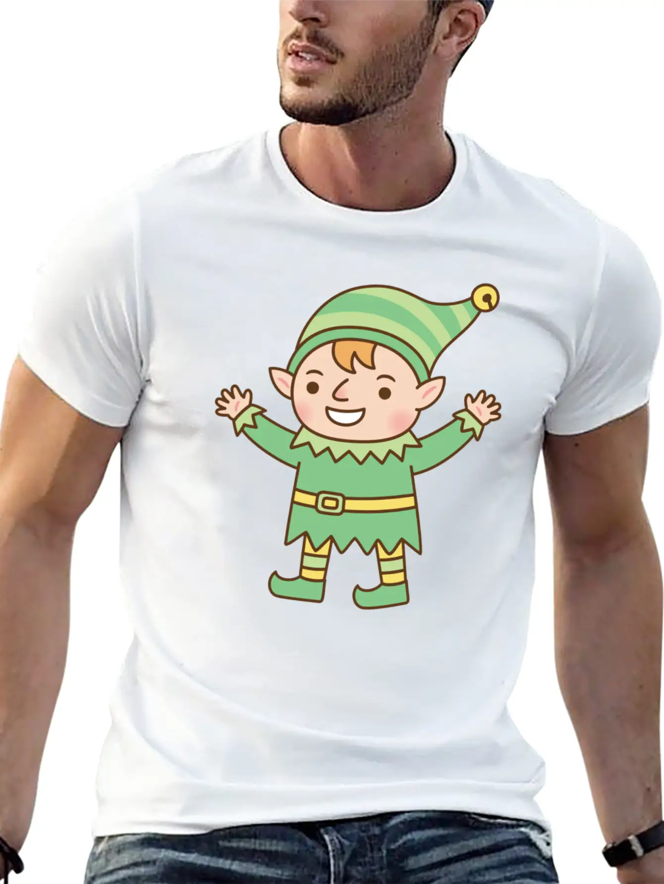 Cute Jolly Elf Doodle Lightweight Cotton T-Shirt – Daily Comfort Graphic Shirt