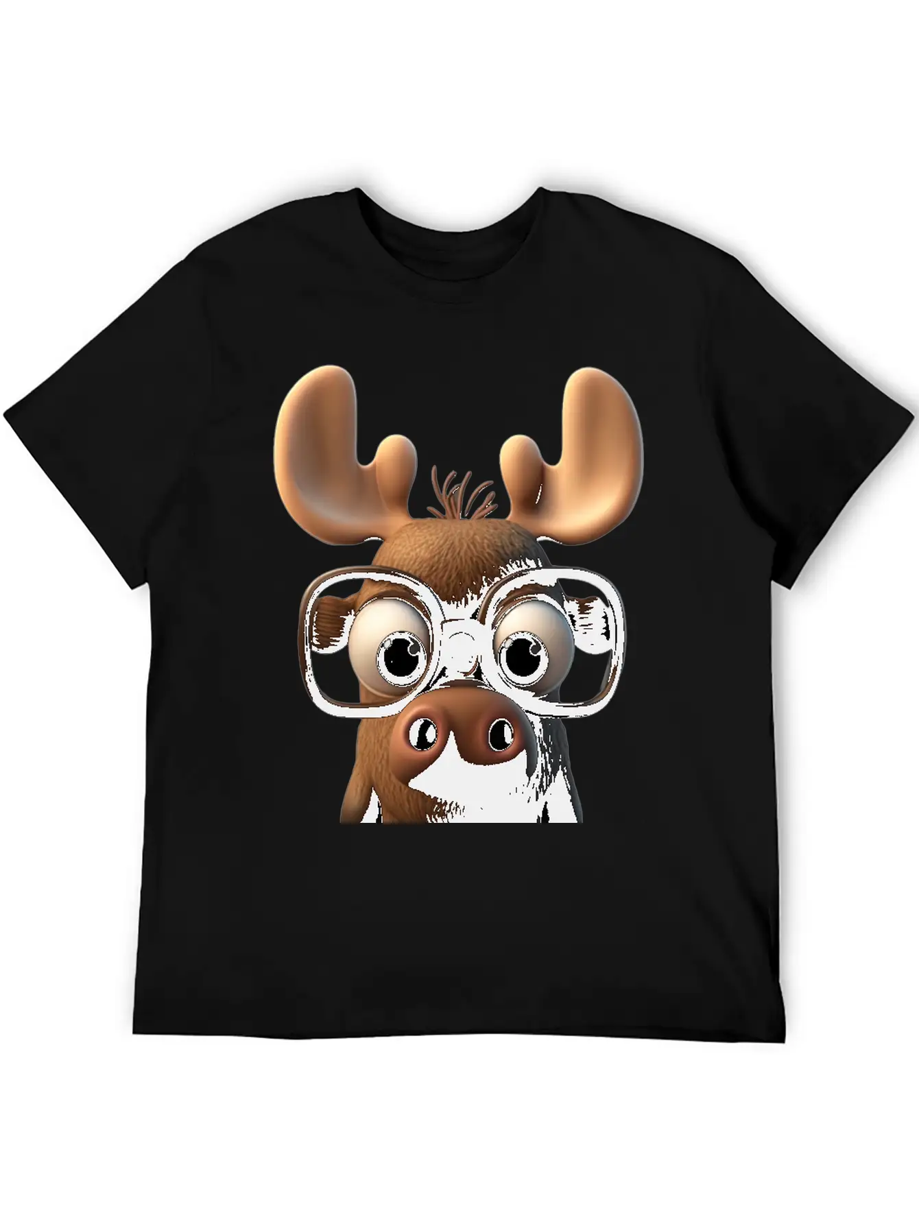 Cute Little Moose Cartoon Character Basic Graphic T-Shirt – Daily Comfort In Soft Cotton