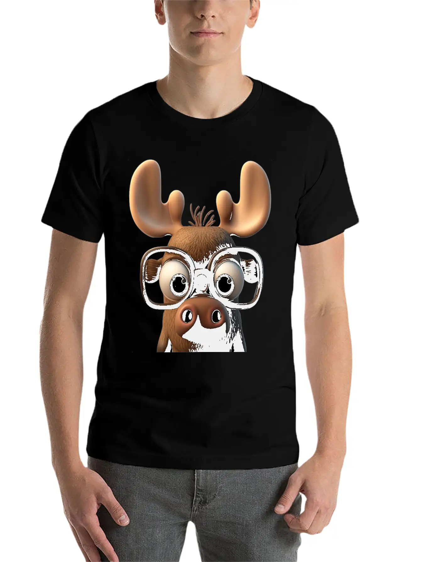 Cute Little Moose Cartoon Character Basic Graphic T-Shirt – Daily Comfort In Soft Cotton
