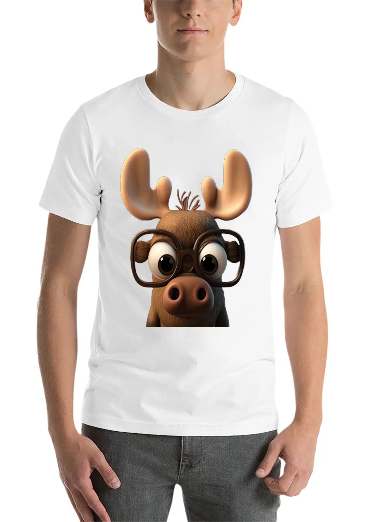 Cute Little Moose Cartoon Character Basic Graphic T-Shirt – Daily Comfort In Soft Cotton