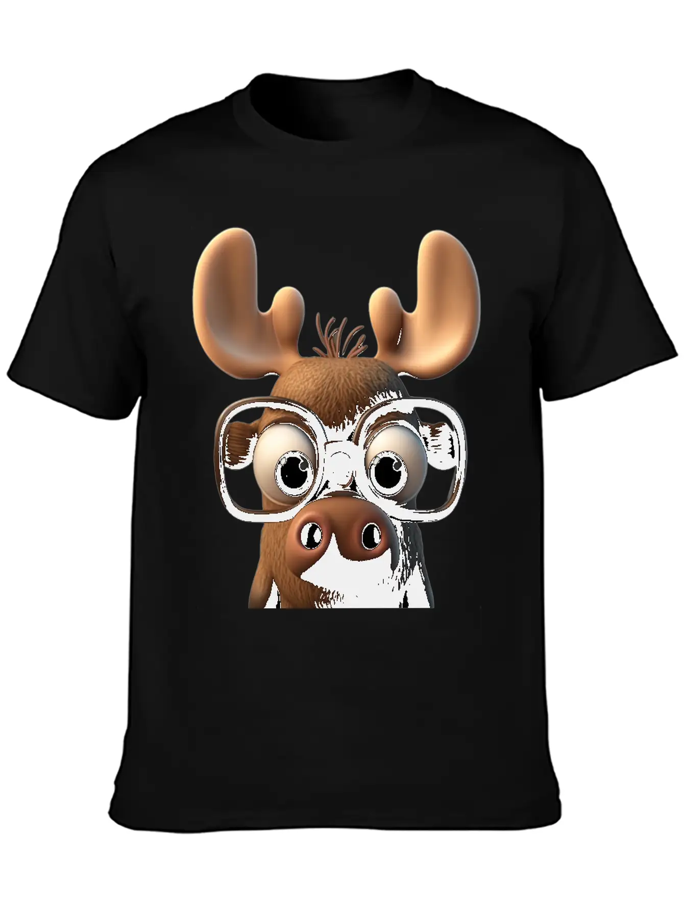 Cute Little Moose Cartoon Character Basic Graphic T-Shirt – Daily Comfort In Soft Cotton