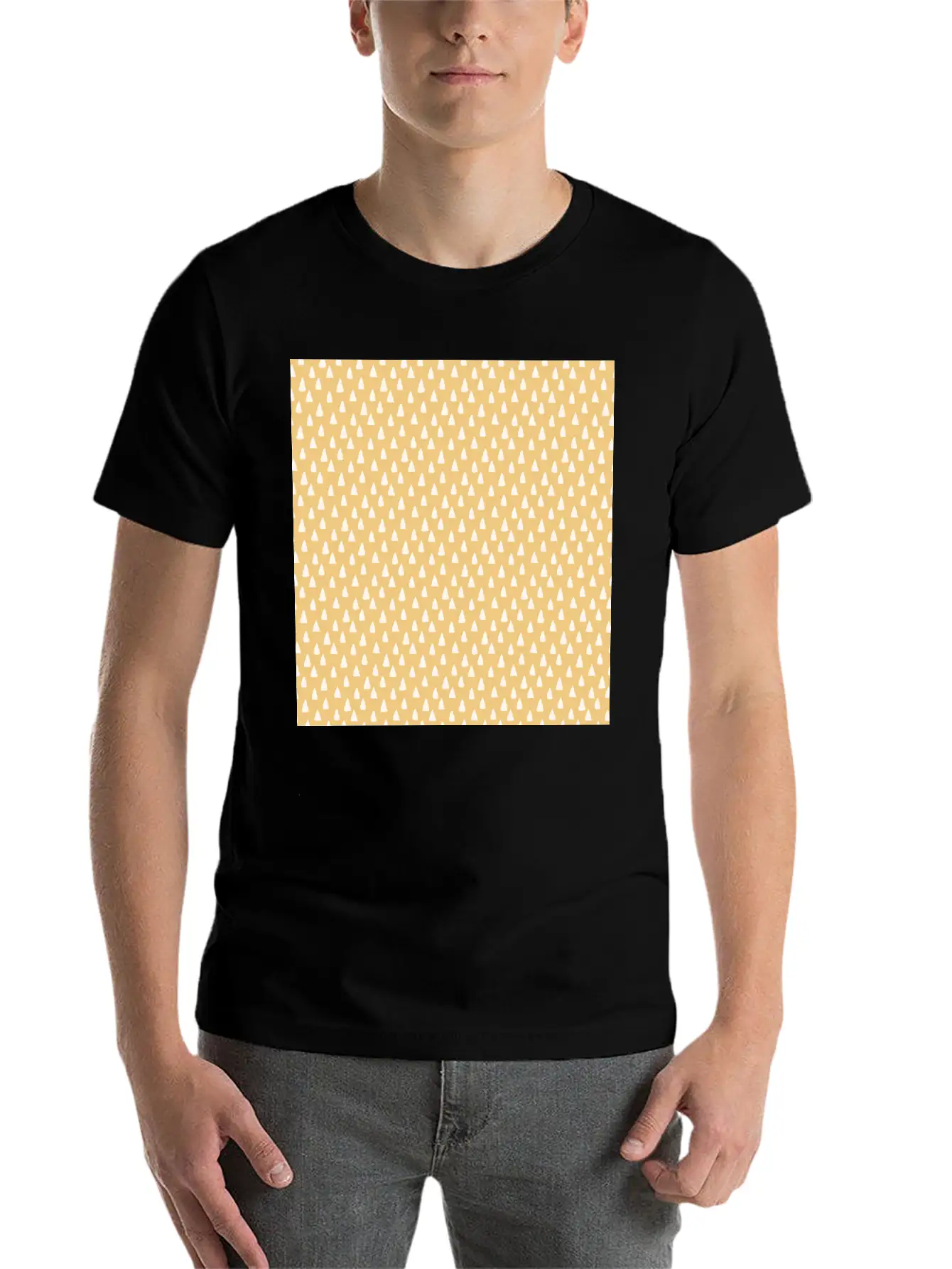 Cute Ochre Brown Hand Drawn Triangles Pattern Stylish Everyday T-Shirt – Unisex Basic Cotton Tee