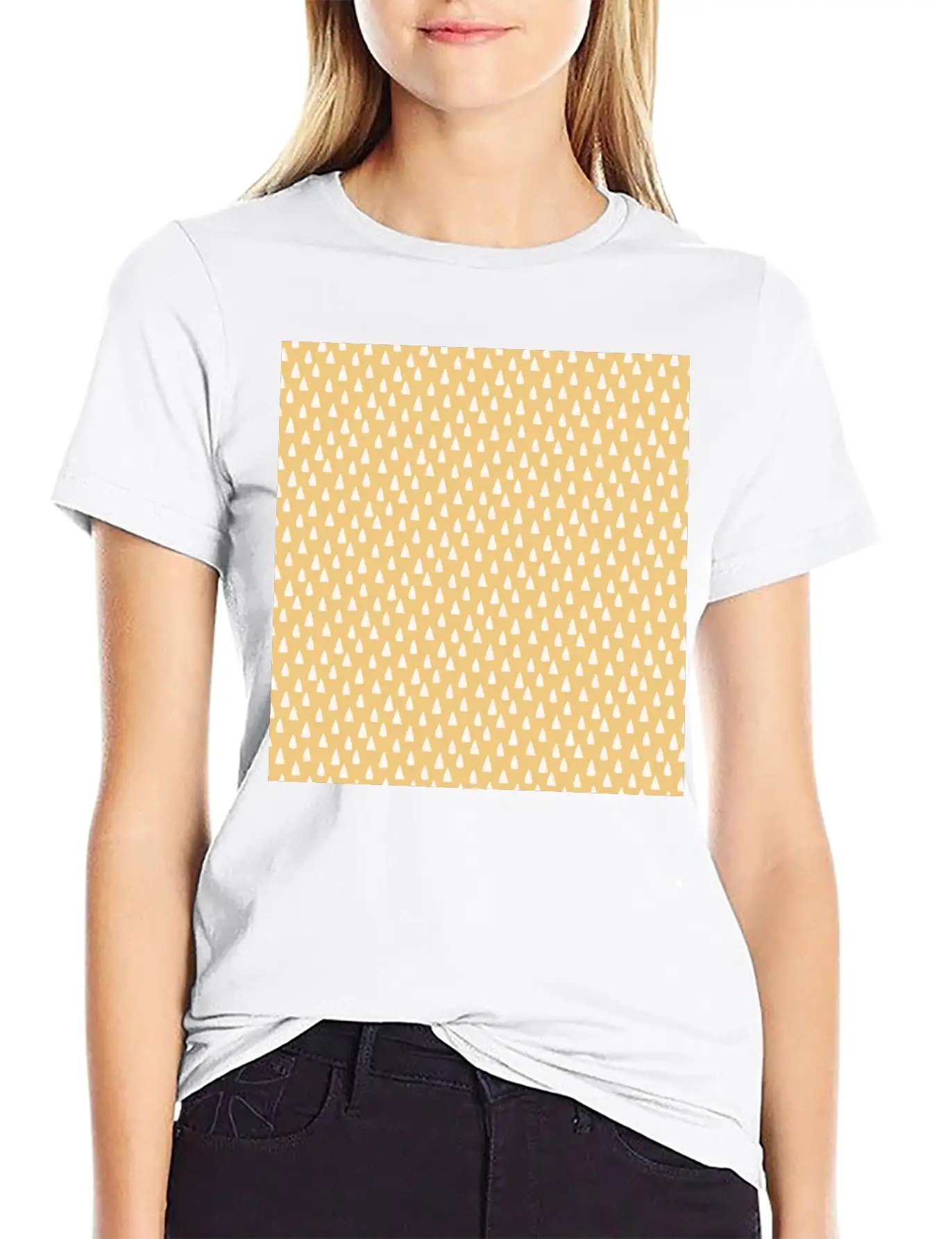 Cute Ochre Brown Hand Drawn Triangles Pattern Stylish Everyday T-Shirt – Unisex Basic Cotton Tee