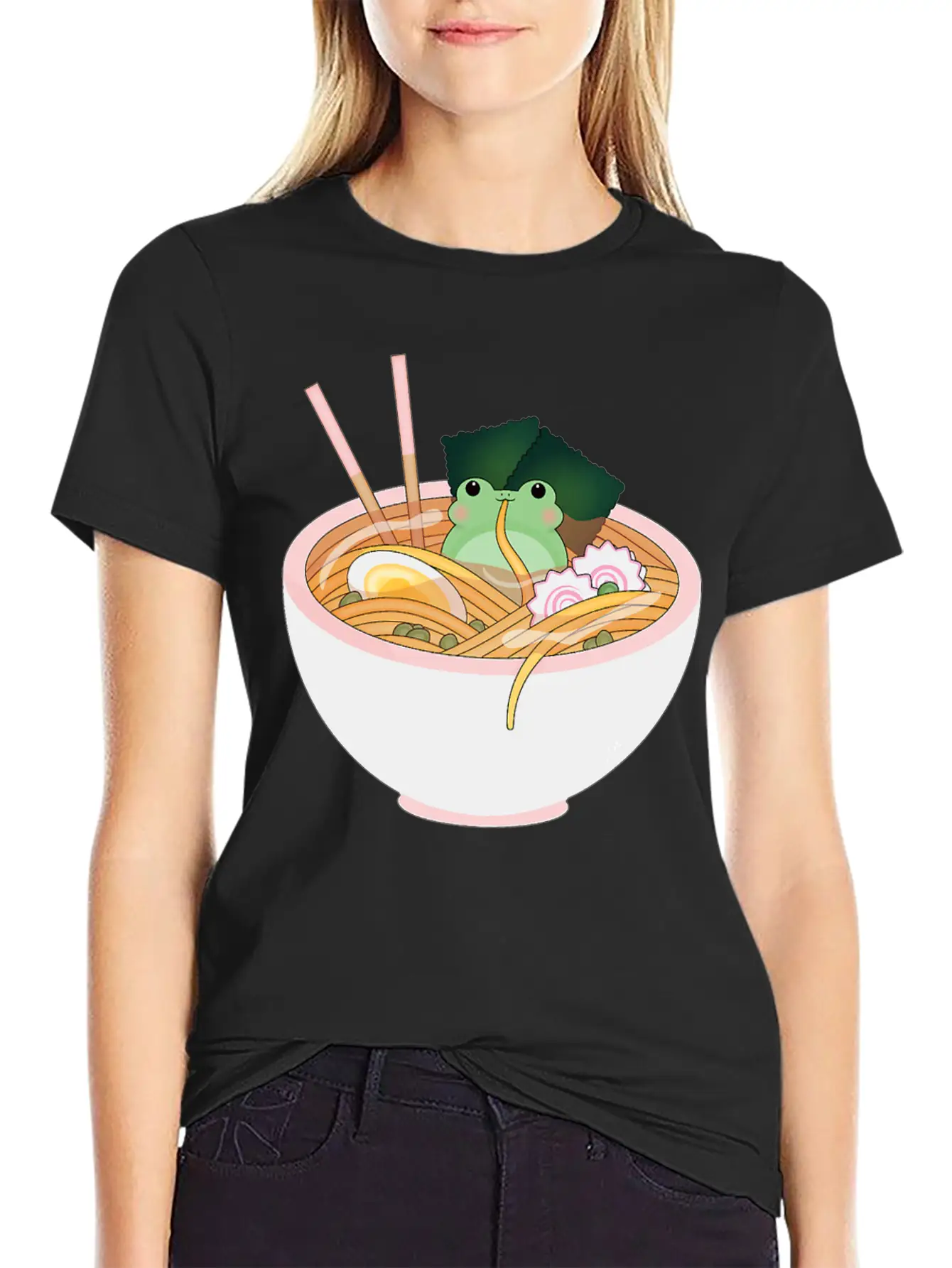 Cute Pastel Frog Ramen Japanese Food Basic Graphic T-Shirt – Daily Comfort In Soft Cotton