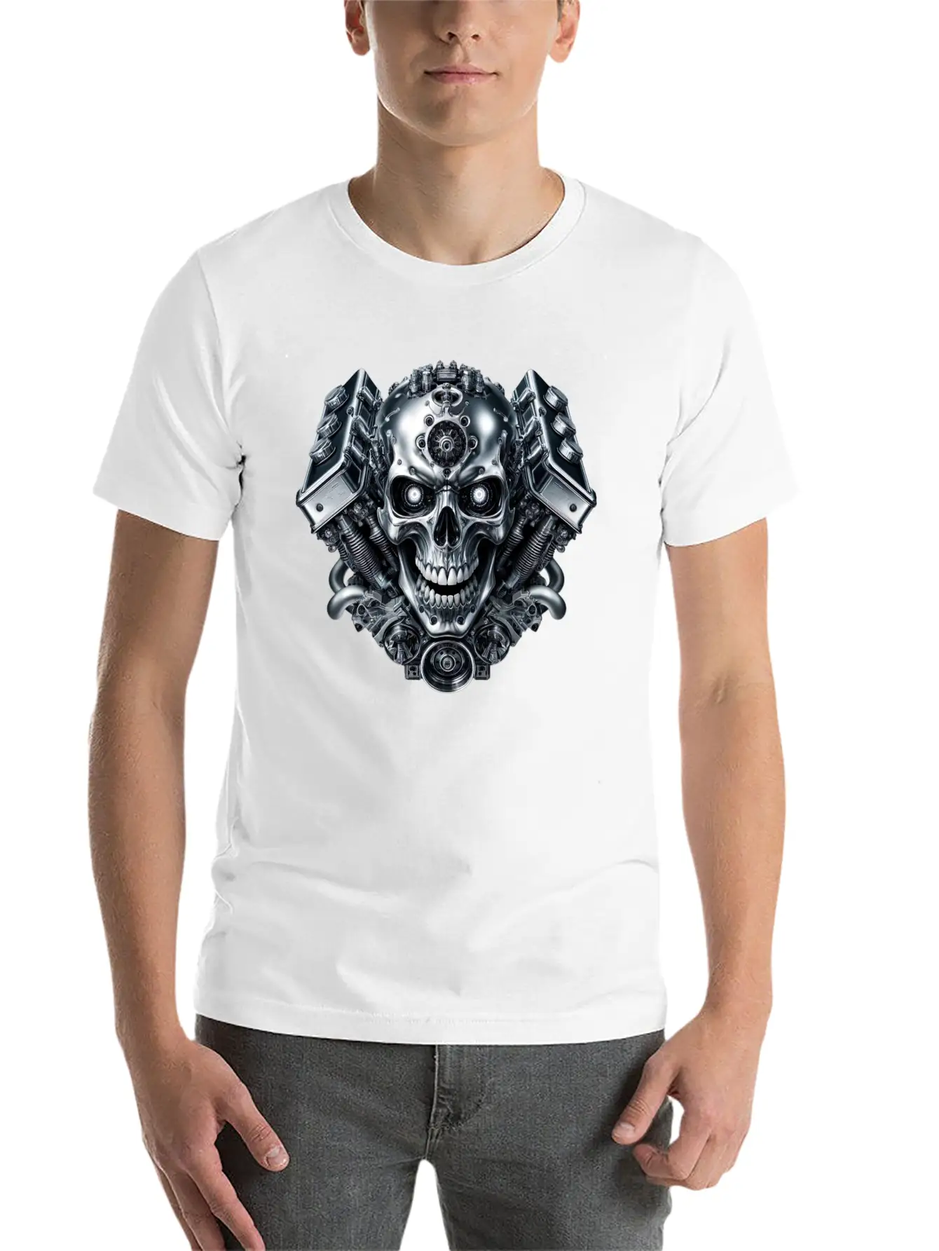Cybernetic Skull Engine Stylish Everyday T-Shirt – Unisex Basic Cotton Tee
