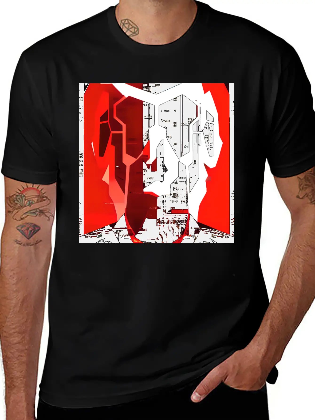 Cyberpunk Inspired Red Black White Theme Stylish Everyday T-Shirt – Unisex Basic Cotton Tee