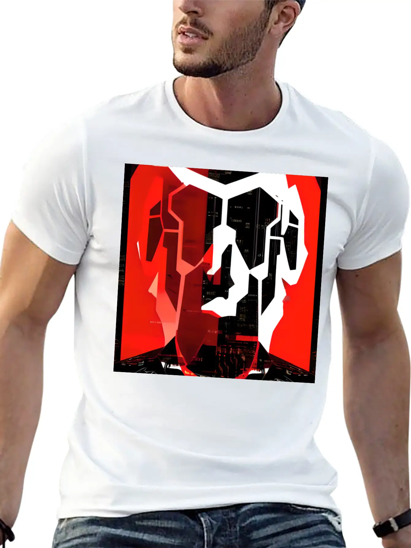 Cyberpunk Inspired Red Black White Theme Stylish Everyday T-Shirt – Unisex Basic Cotton Tee