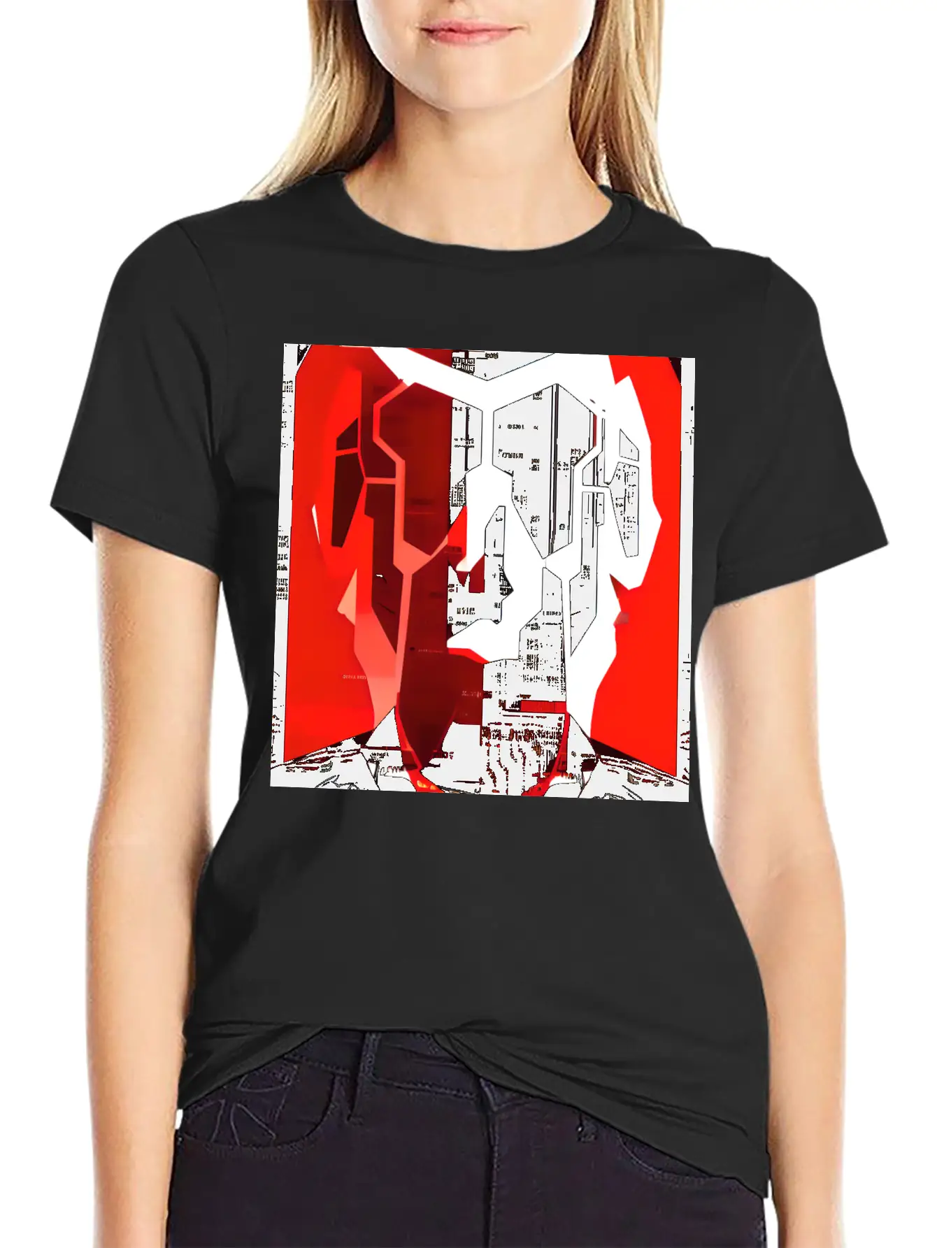Cyberpunk Inspired Red Black White Theme Stylish Everyday T-Shirt – Unisex Basic Cotton Tee