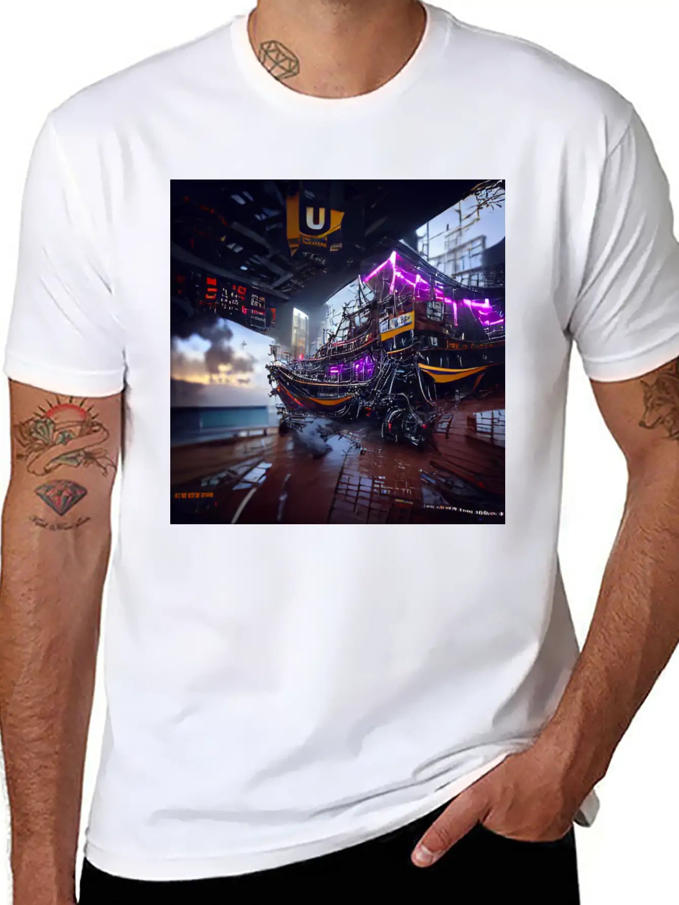 Cyberpunk Pirate Ship 8K 3D Unreal Engine Basic Graphic T-Shirt – Daily Comfort In Soft Cotton