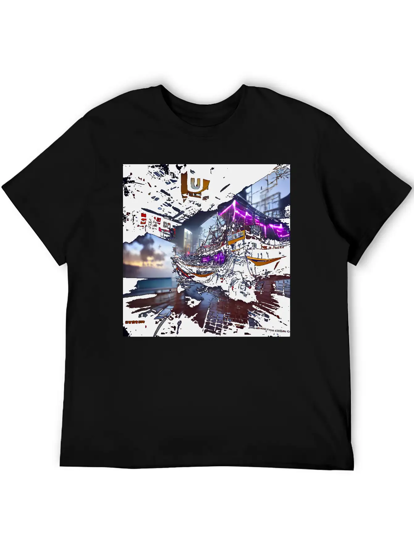 Cyberpunk Pirate Ship 8K 3D Unreal Engine Basic Graphic T-Shirt – Daily Comfort In Soft Cotton