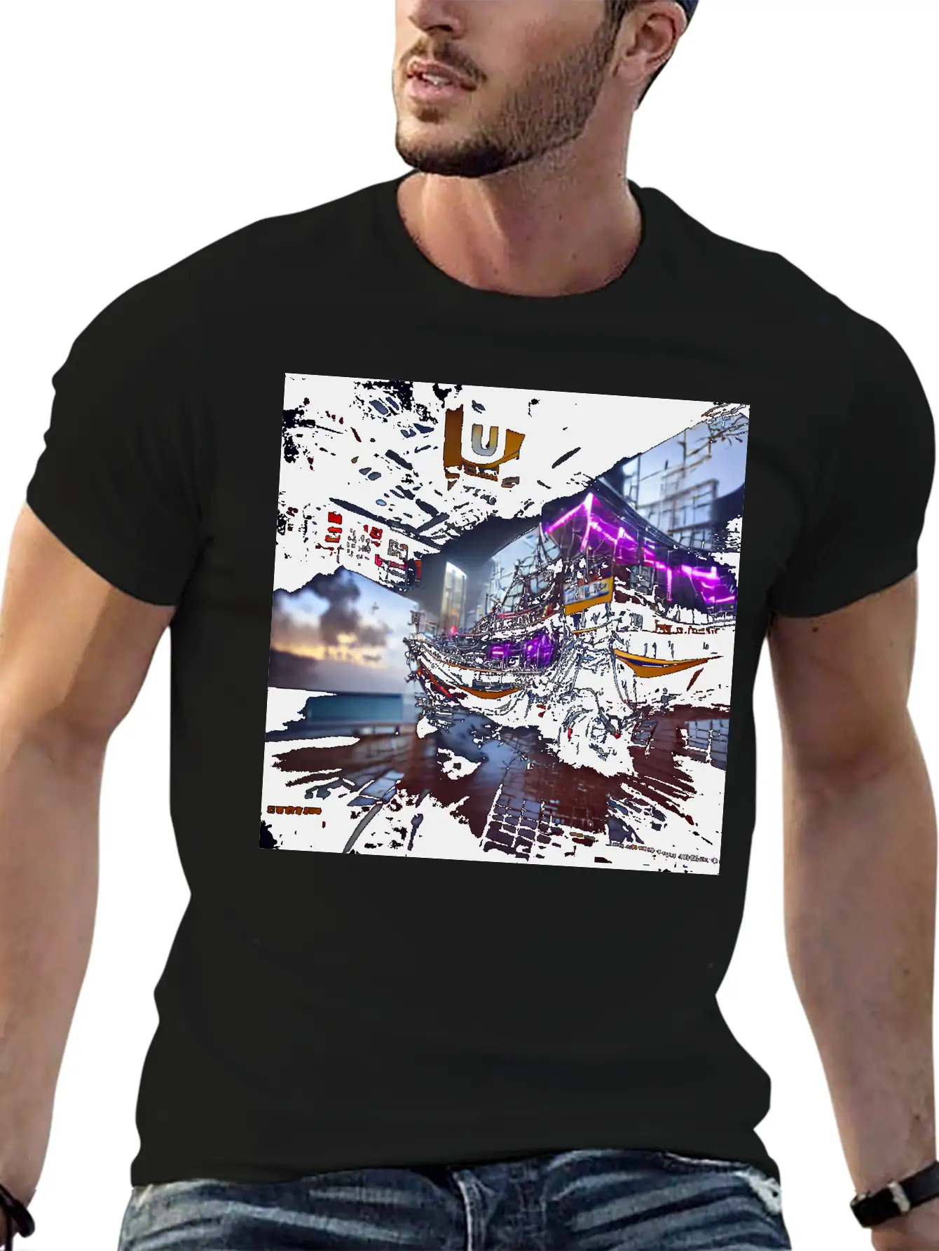 Cyberpunk Pirate Ship 8K 3D Unreal Engine Basic Graphic T-Shirt – Daily Comfort In Soft Cotton