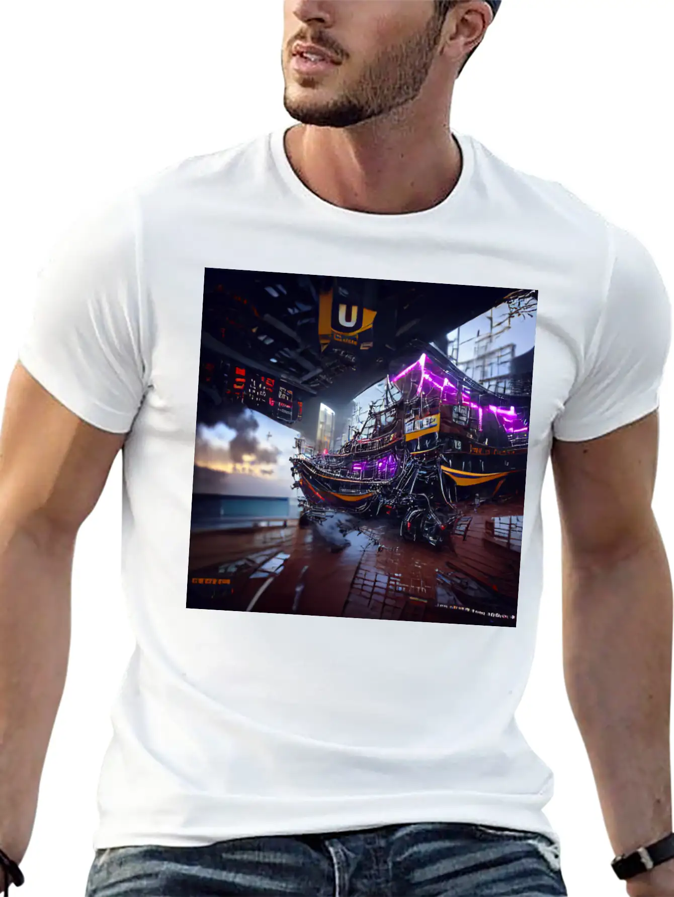 Cyberpunk Pirate Ship 8K 3D Unreal Engine Basic Graphic T-Shirt – Daily Comfort In Soft Cotton