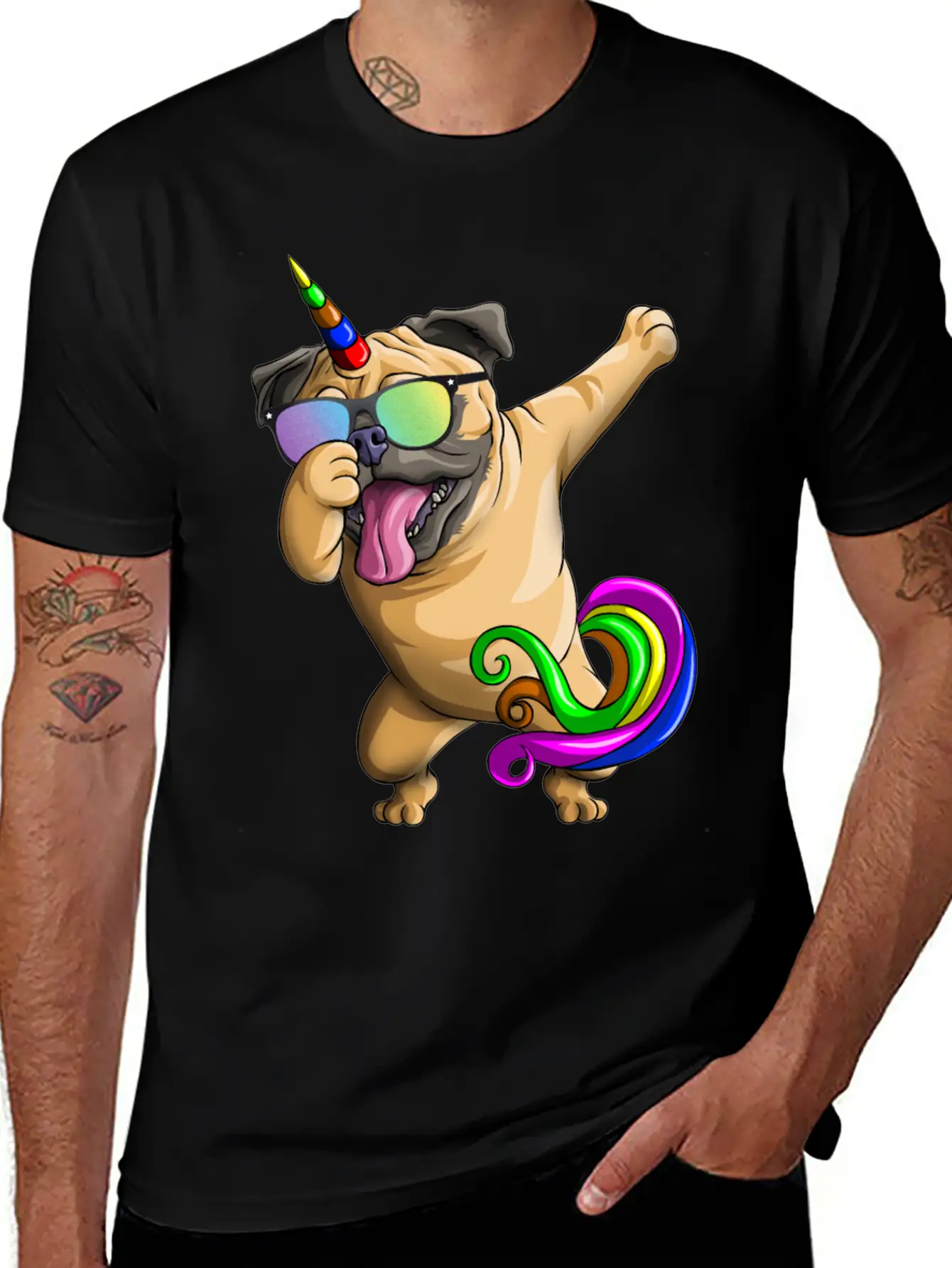 Dabbing Pugicorn Funny Pug Lover Boys Girls Dab Stylish Everyday T-Shirt – Unisex Basic Cotton Tee
