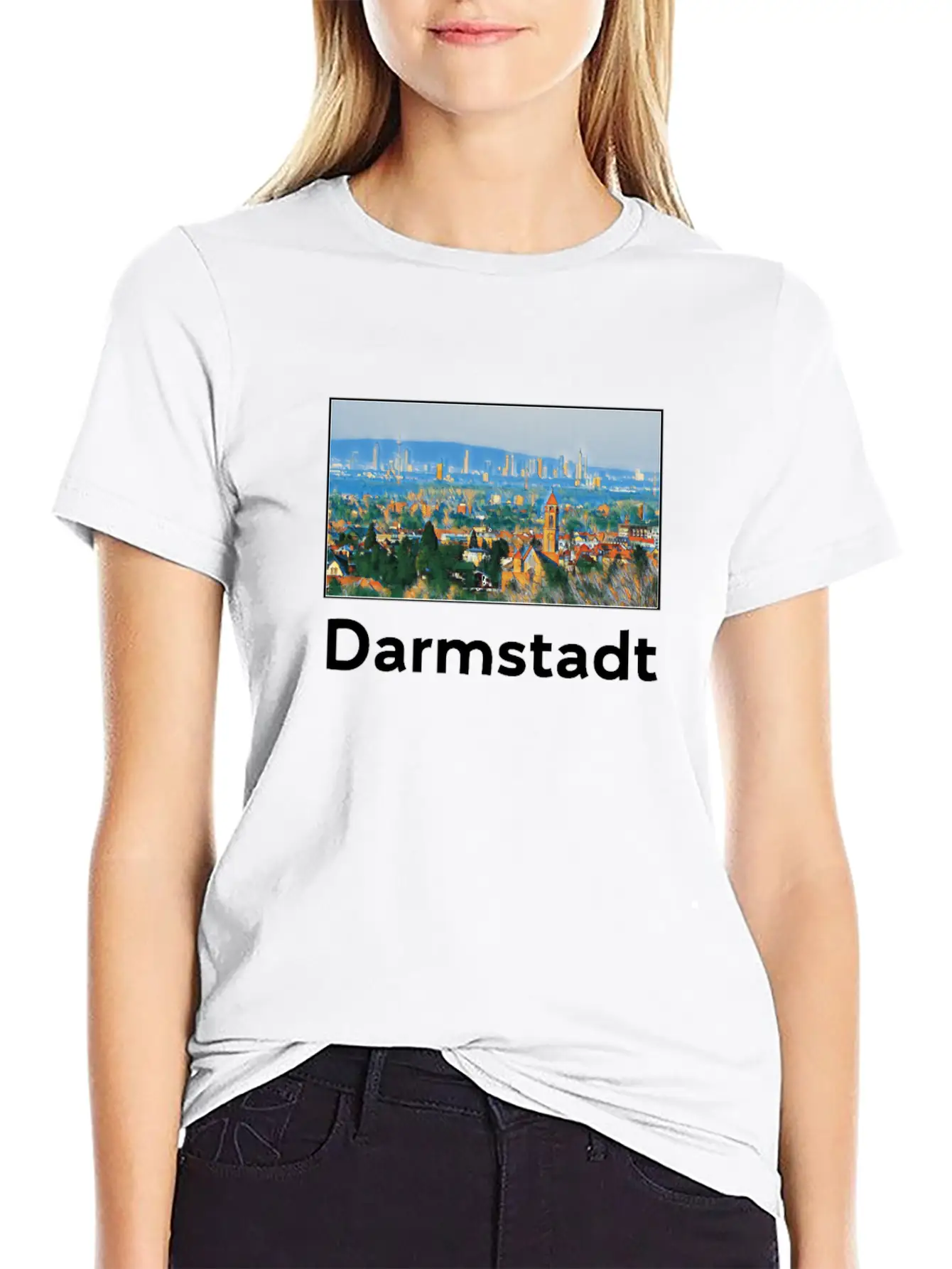 Darmstadt City Skyline Sights Silhouette Basic Graphic T-Shirt – Daily Comfort In Soft Cotton