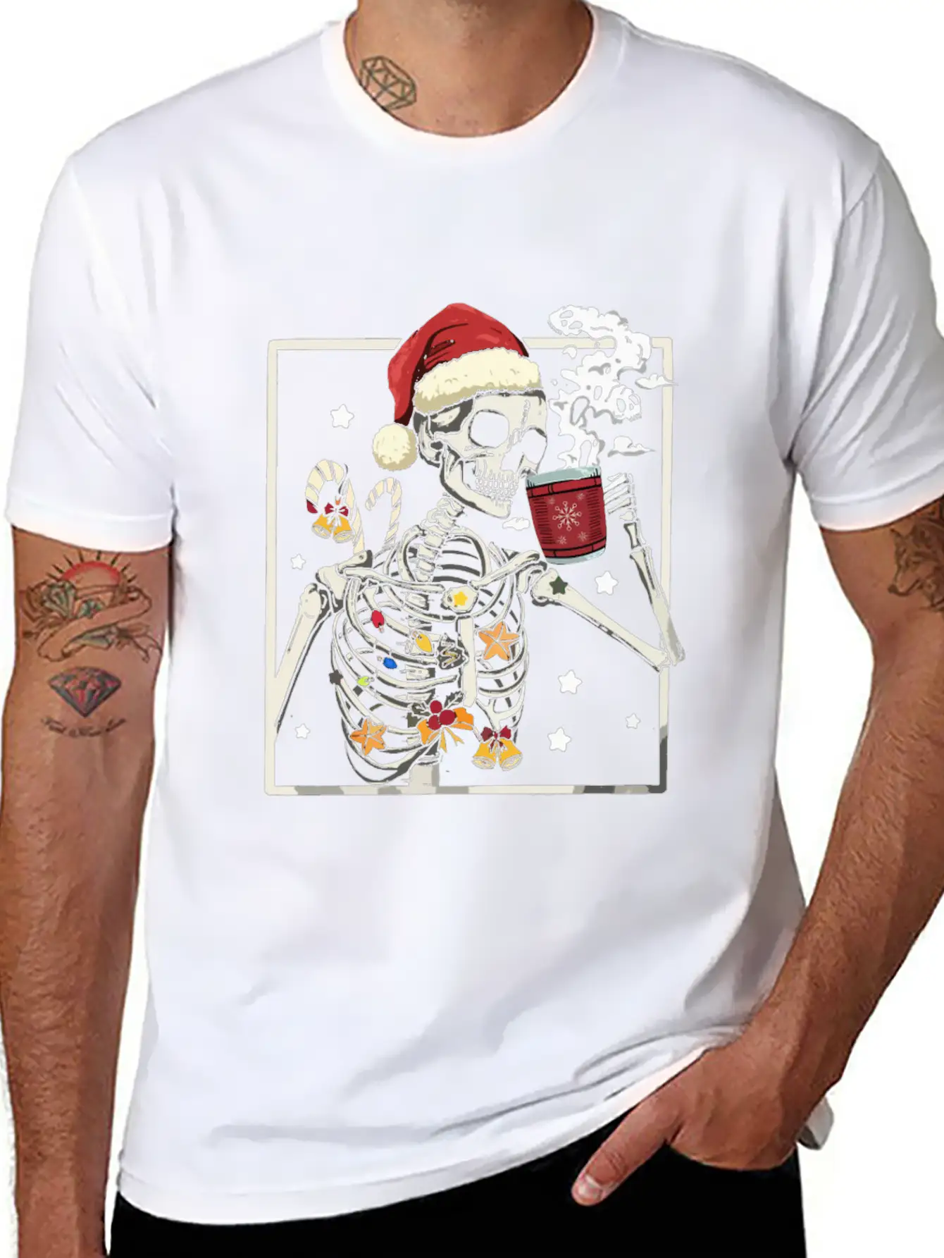 Dead Inside Skeleton Christmas Stylish Everyday T-Shirt – Unisex Basic Cotton Tee