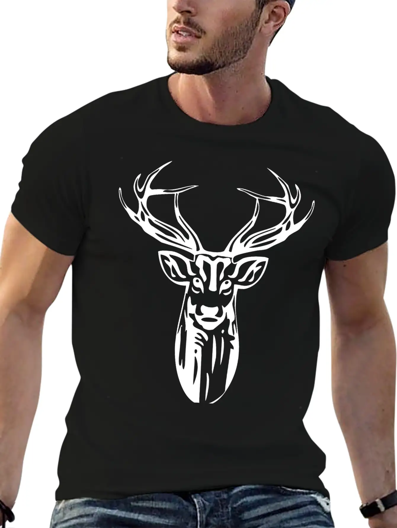 Deer Head Stylish Everyday T-Shirt – Unisex Basic Cotton Tee