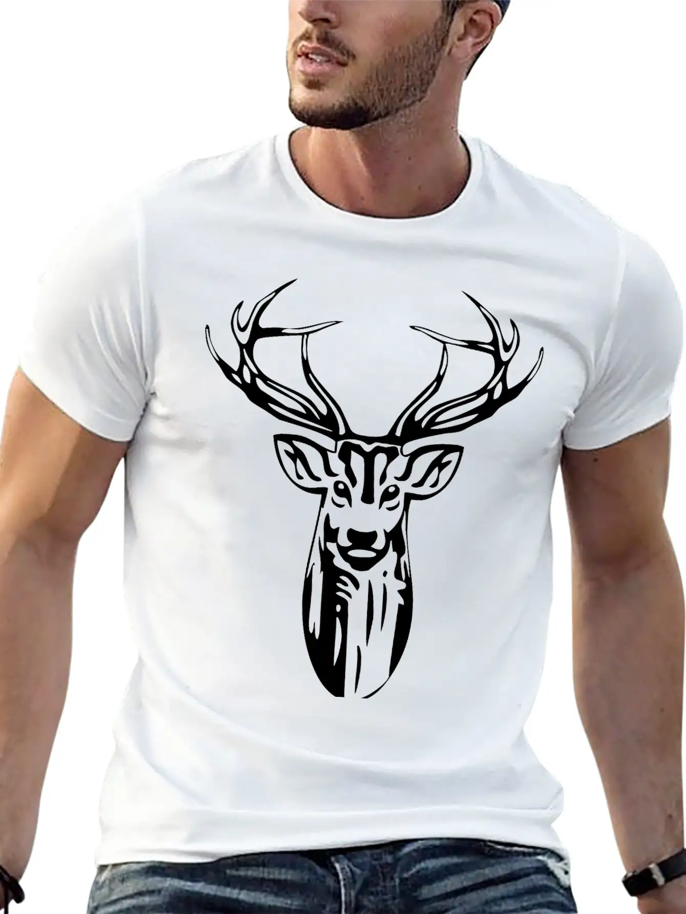 Deer Head Stylish Everyday T-Shirt – Unisex Basic Cotton Tee