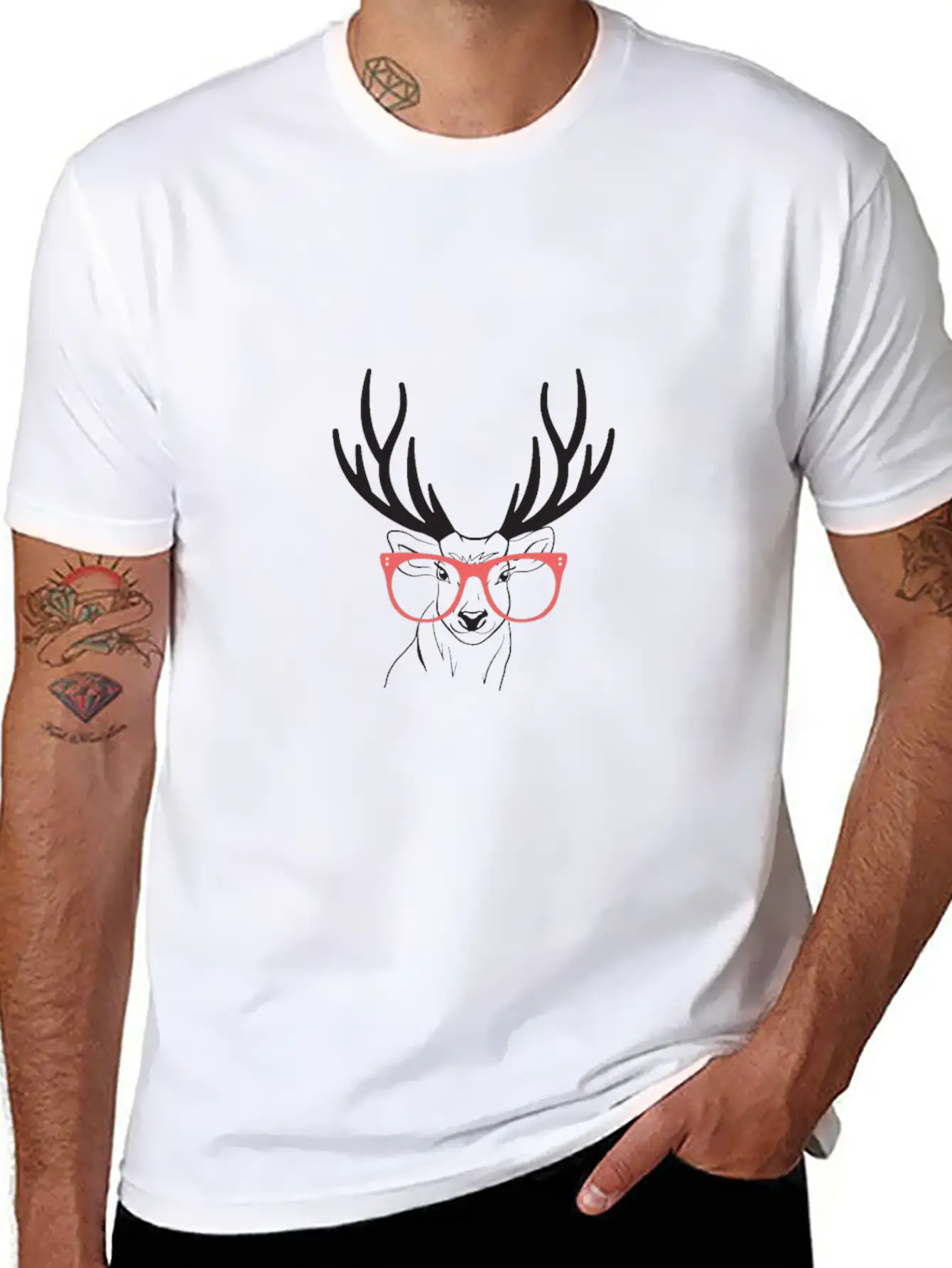 Deer With Glasses Simple Everyday Graphic Tee – Lightweight Summer Wear