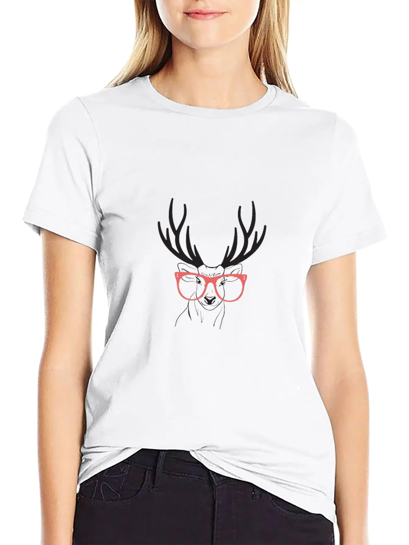 Deer With Glasses Simple Everyday Graphic Tee – Lightweight Summer Wear