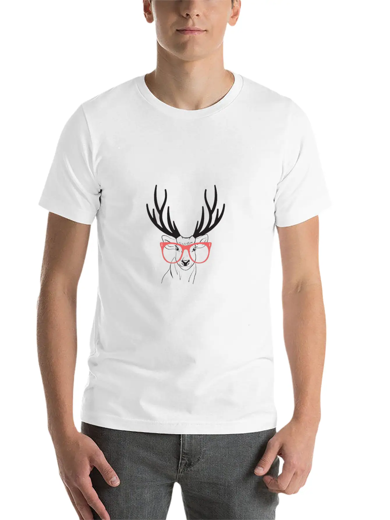 Deer With Glasses Simple Everyday Graphic Tee – Lightweight Summer Wear