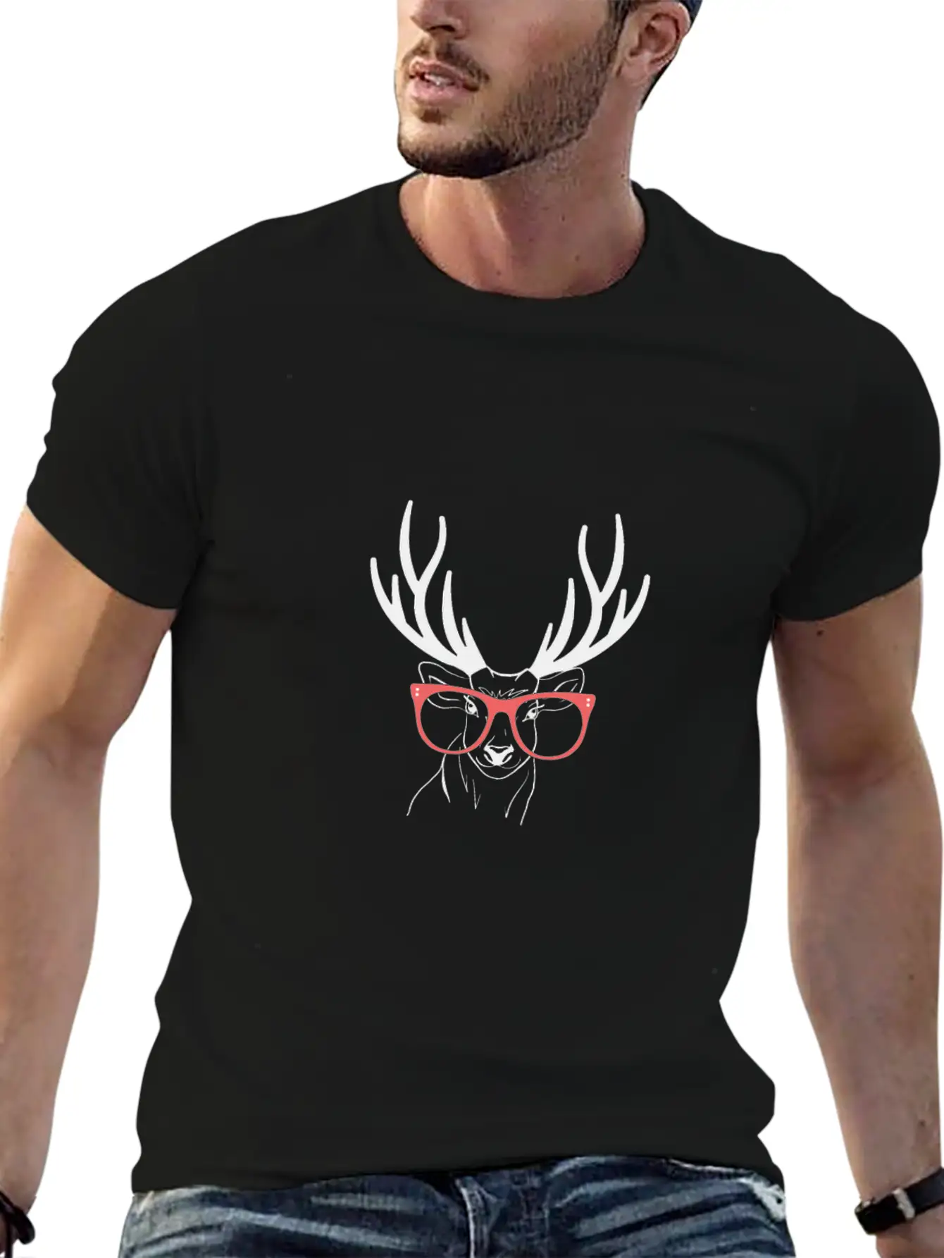 Deer With Glasses Simple Everyday Graphic Tee – Lightweight Summer Wear
