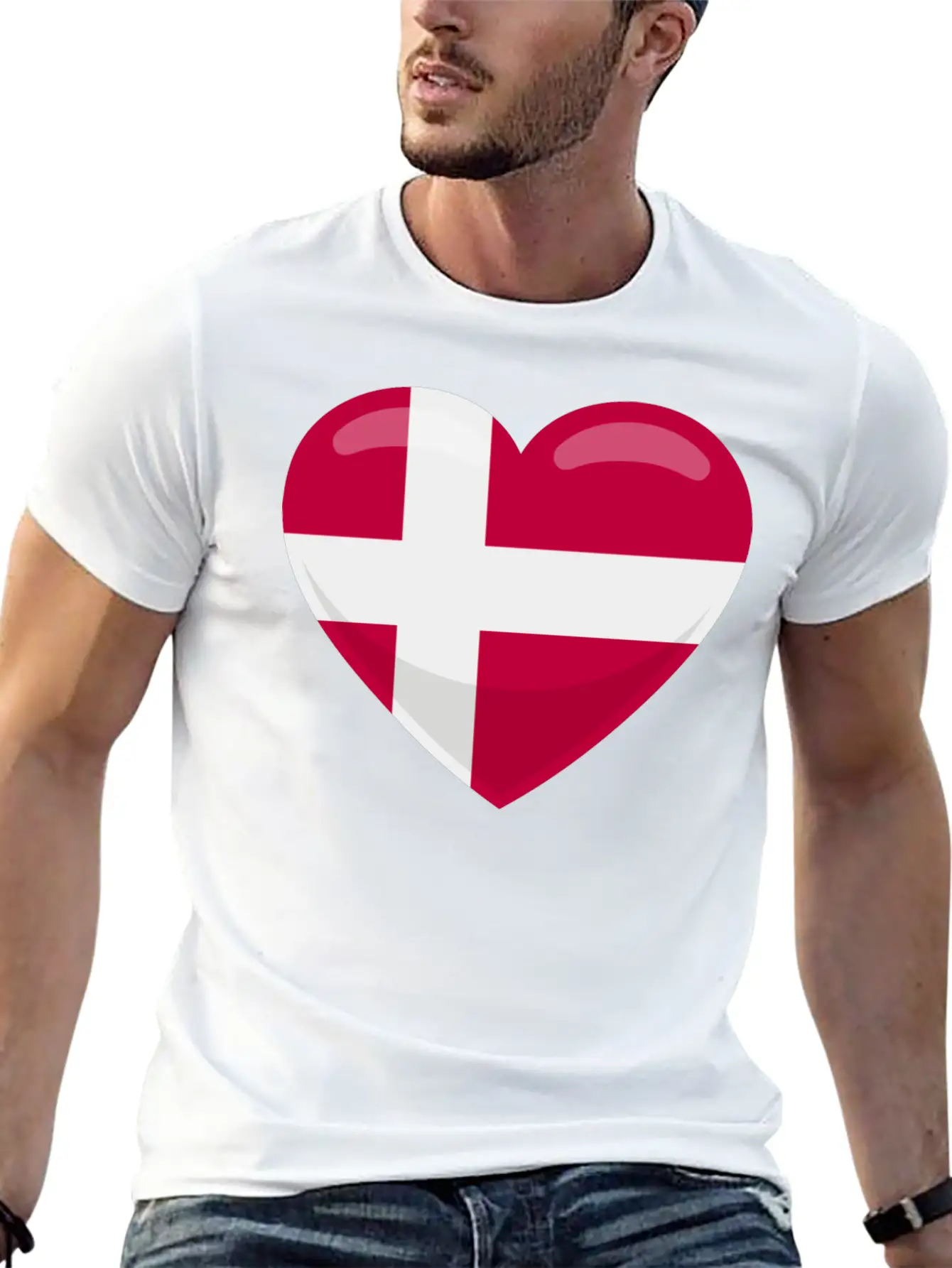 Denmark Flag Heart Simple Everyday Graphic Tee – Lightweight Summer Wear