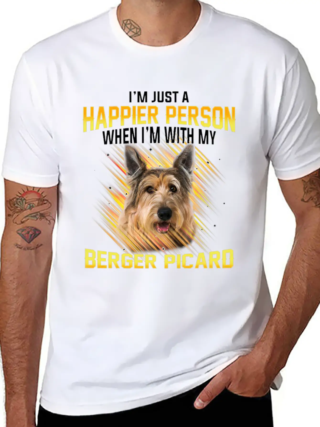 Dog Berger Picard Im Just A Happier Person Basic Graphic T-Shirt – Daily Comfort In Soft Cotton