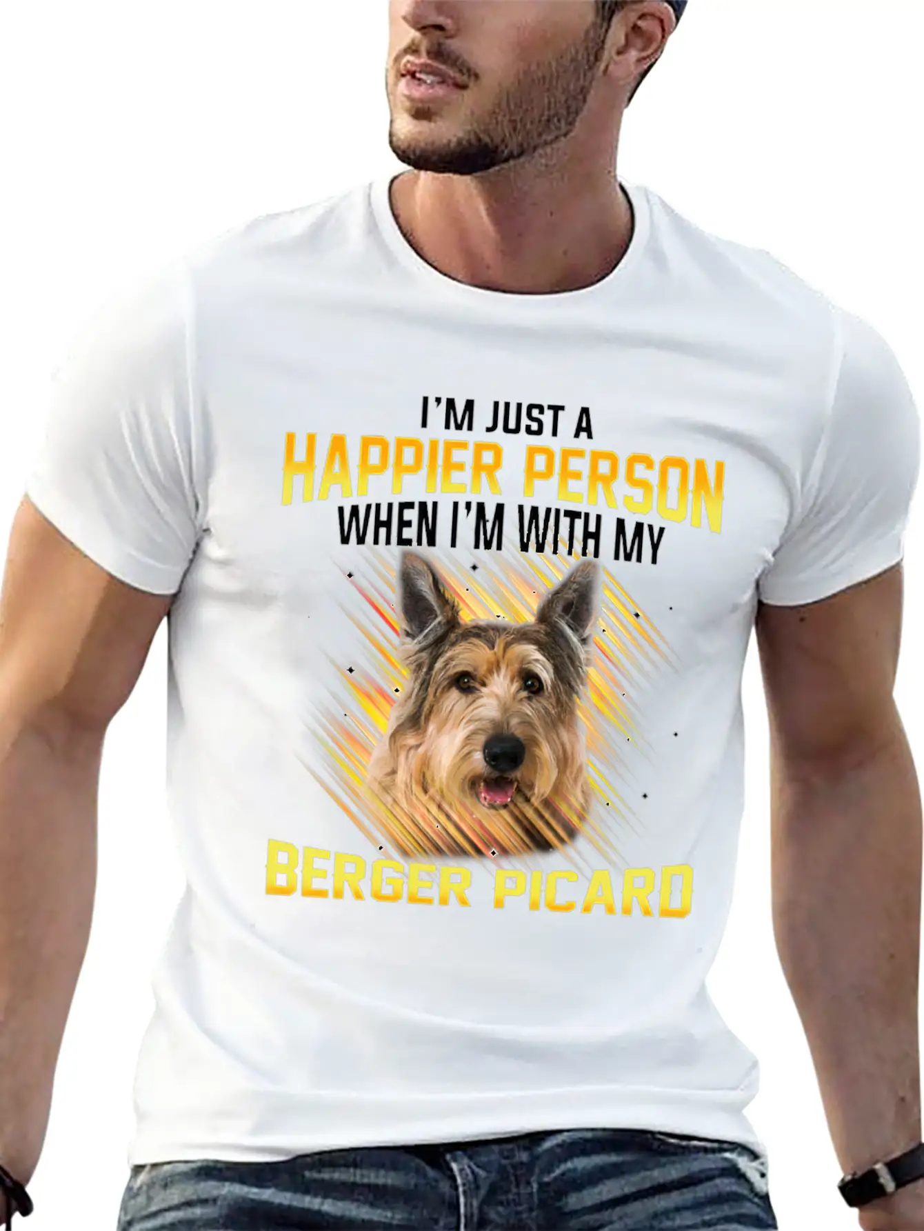 Dog Berger Picard Im Just A Happier Person Basic Graphic T-Shirt – Daily Comfort In Soft Cotton