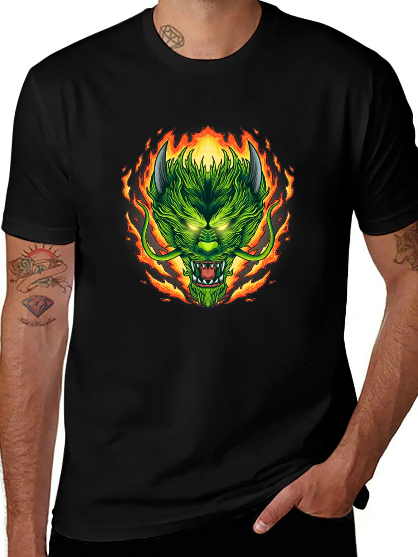 Dragon Head On Fire Stylish Everyday T-Shirt – Unisex Basic Cotton Tee