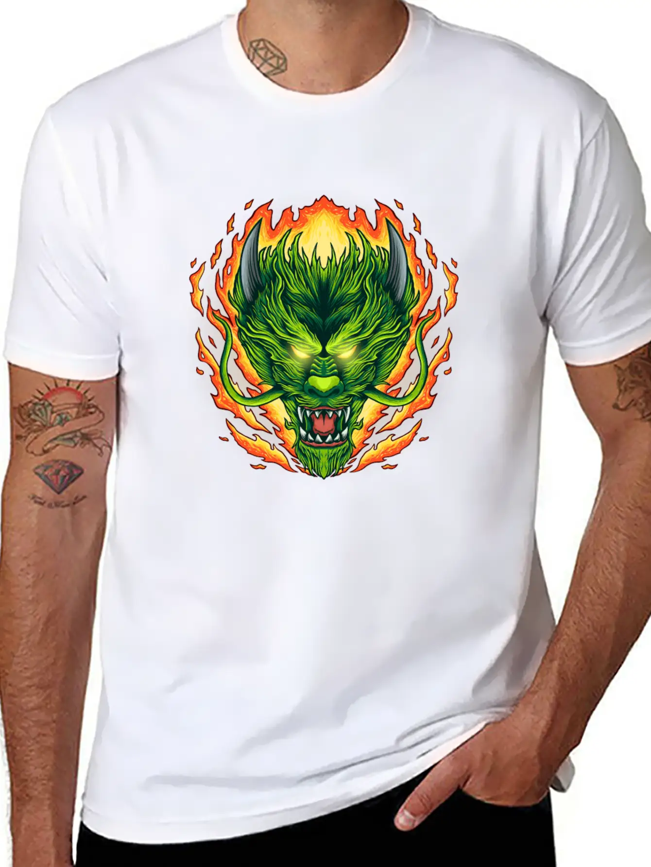 Dragon Head On Fire Stylish Everyday T-Shirt – Unisex Basic Cotton Tee