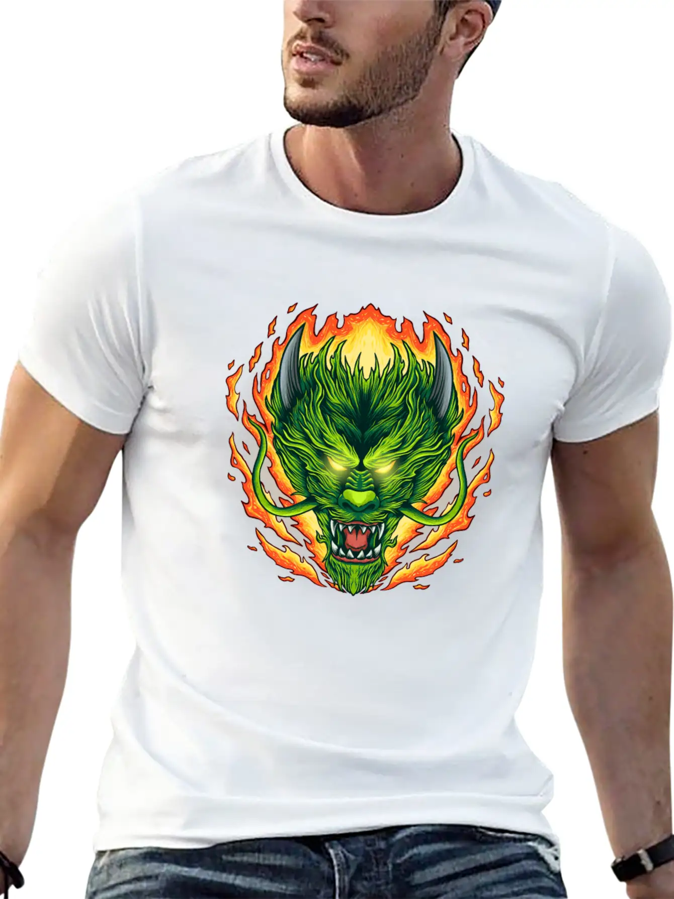 Dragon Head On Fire Stylish Everyday T-Shirt – Unisex Basic Cotton Tee