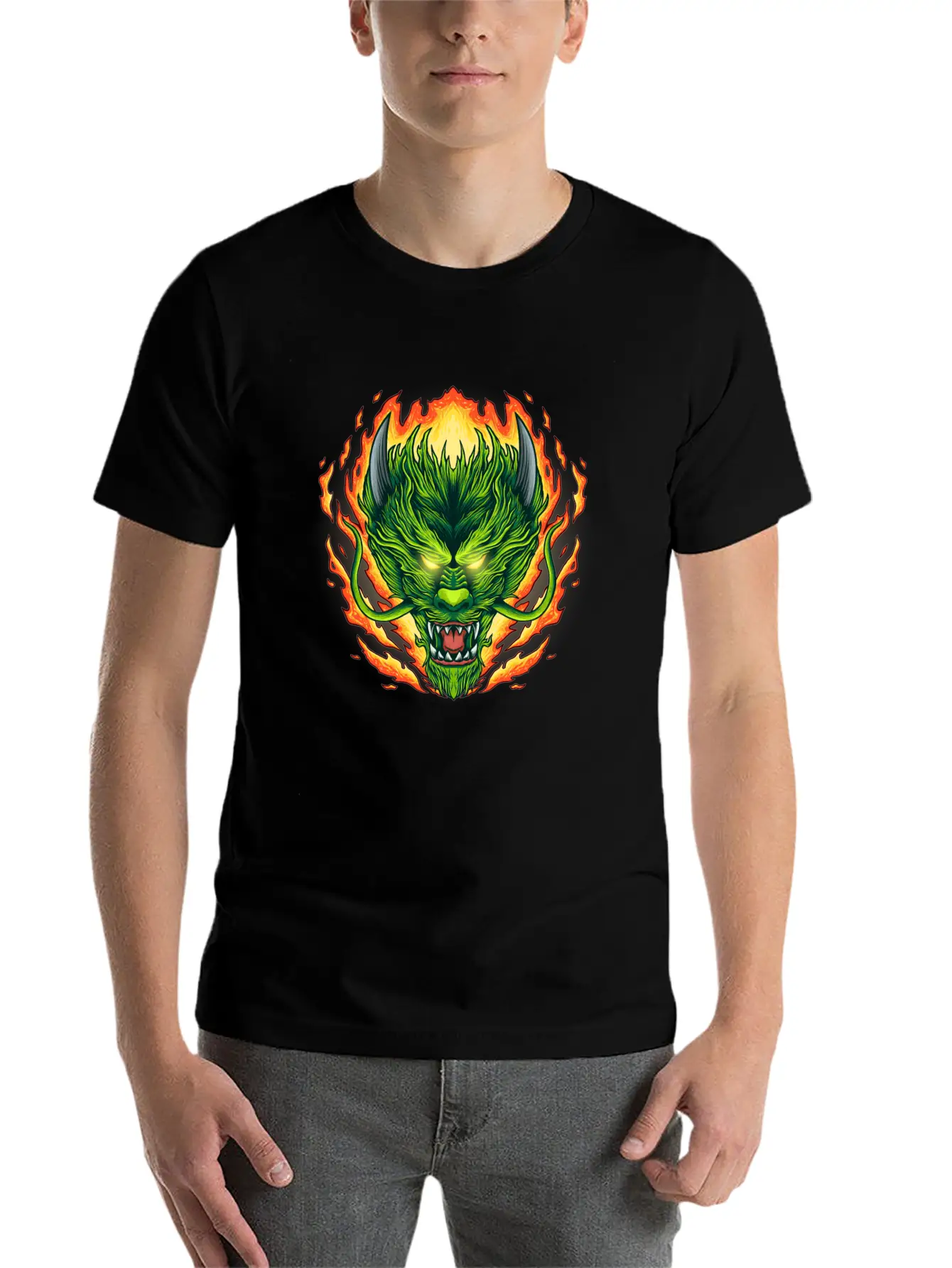 Dragon Head On Fire Stylish Everyday T-Shirt – Unisex Basic Cotton Tee