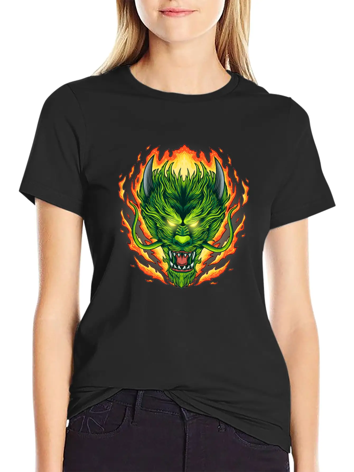 Dragon Head On Fire Stylish Everyday T-Shirt – Unisex Basic Cotton Tee