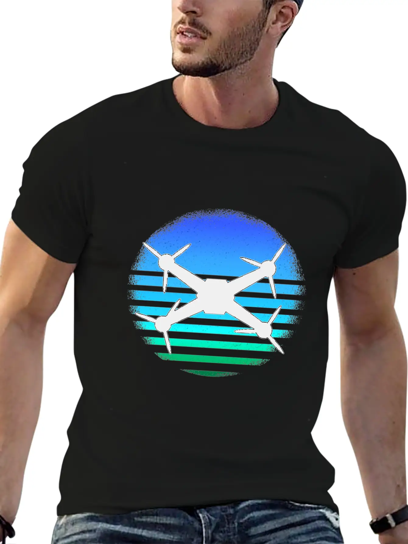 Drone Sunrise Quadcopter Sun Simple Everyday Graphic Tee – Lightweight Summer Wear