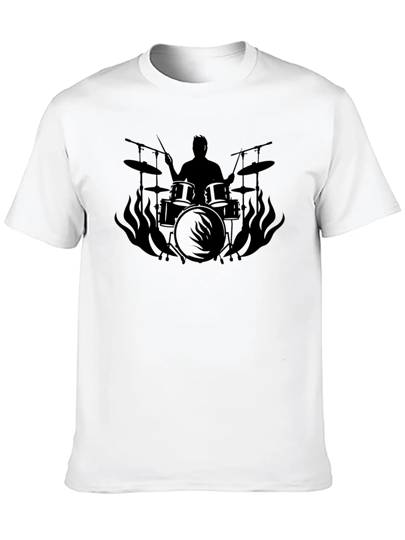 Drum Player Drawing Classic Crew Neck Graphic Tee – Everyday Minimal Look