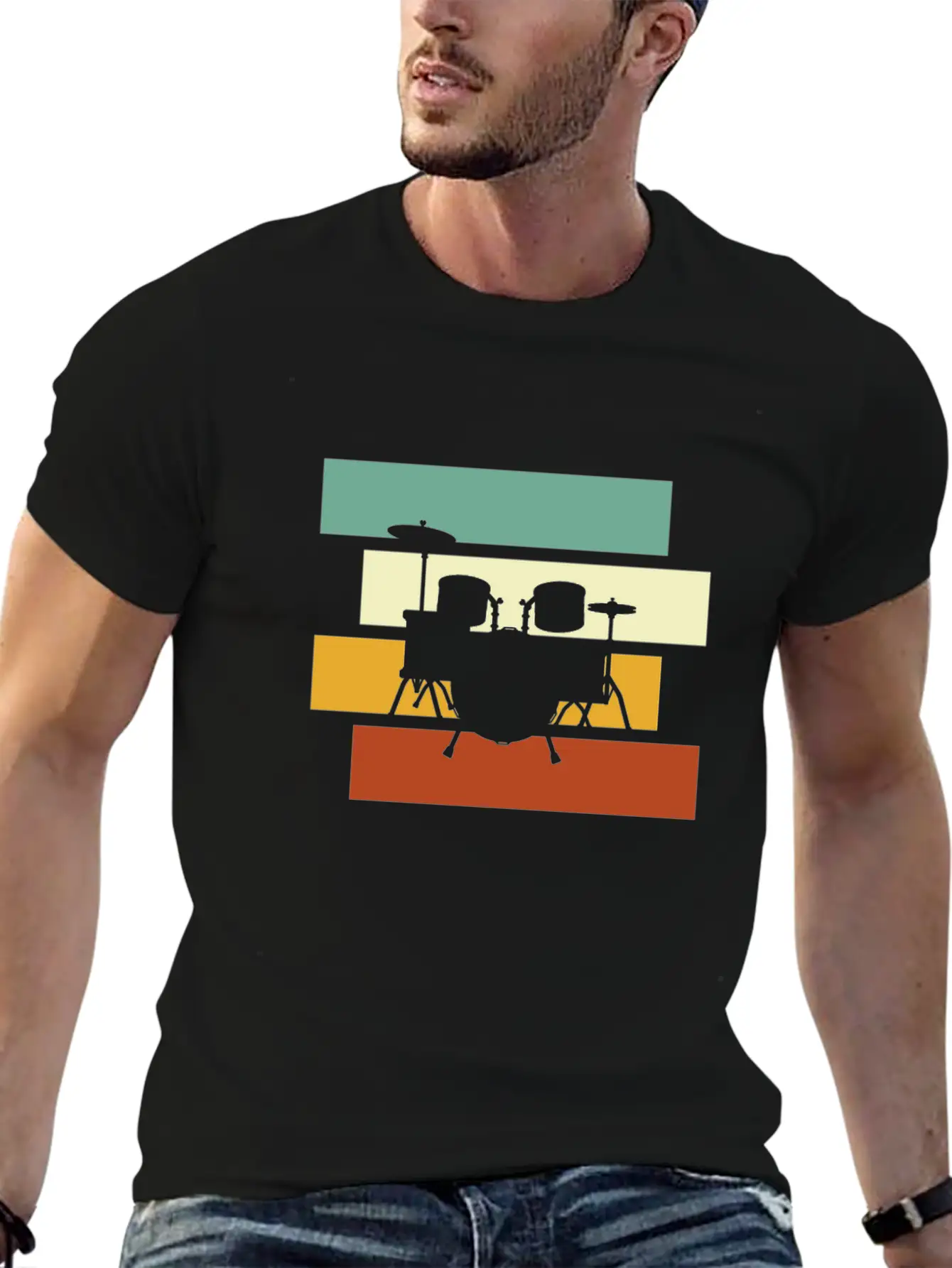 Drums Retro Casual Graphic T-Shirt – Simple And Comfortable Daily Wear