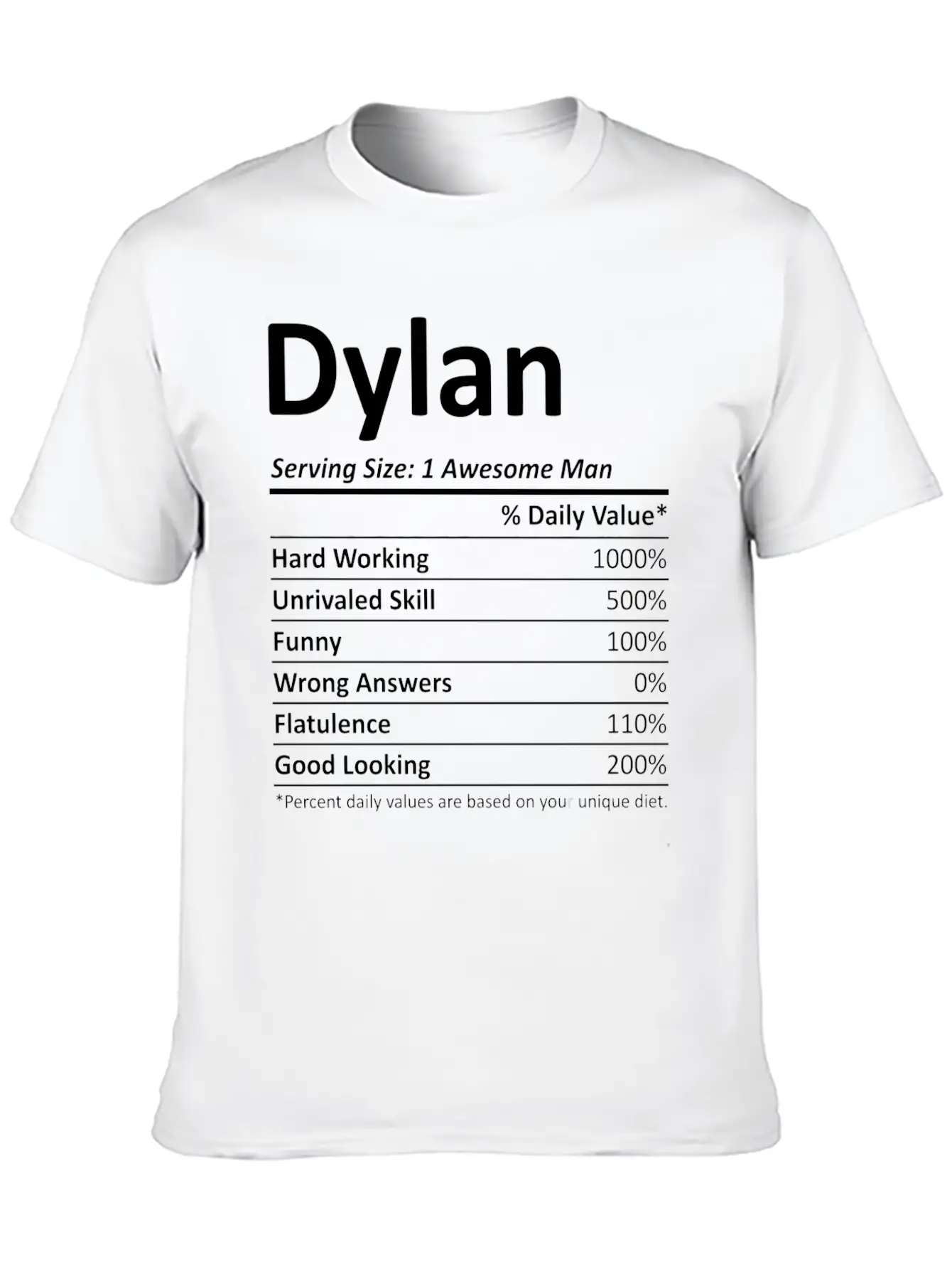 Dylan Nutrition Funny Birthday Personalized Name G Casual Graphic T-Shirt – Simple And Comfortable Daily Wear