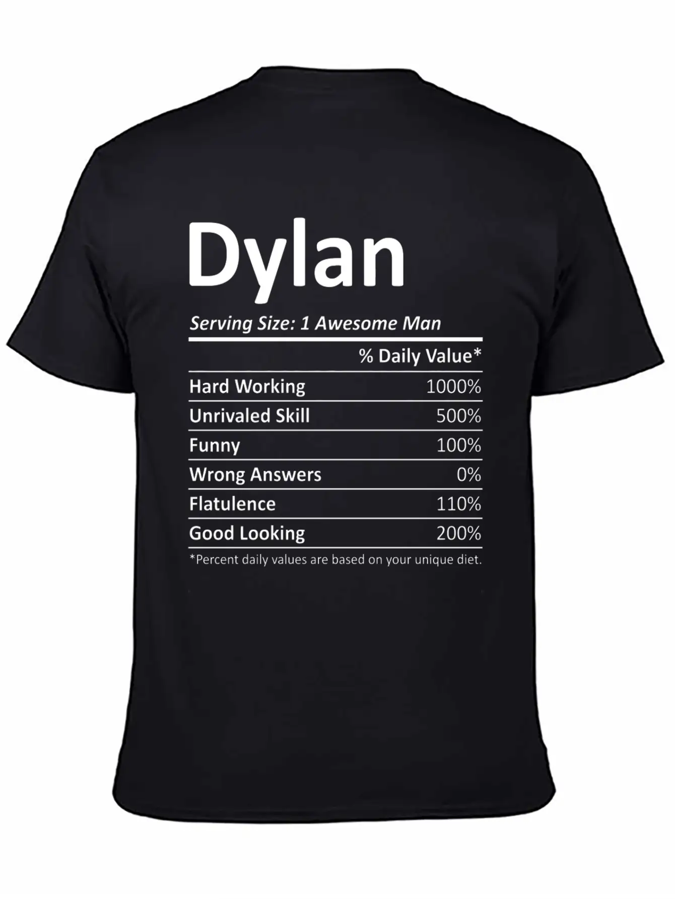 Dylan Nutrition Funny Birthday Personalized Name G Casual Graphic T-Shirt – Simple And Comfortable Daily Wear
