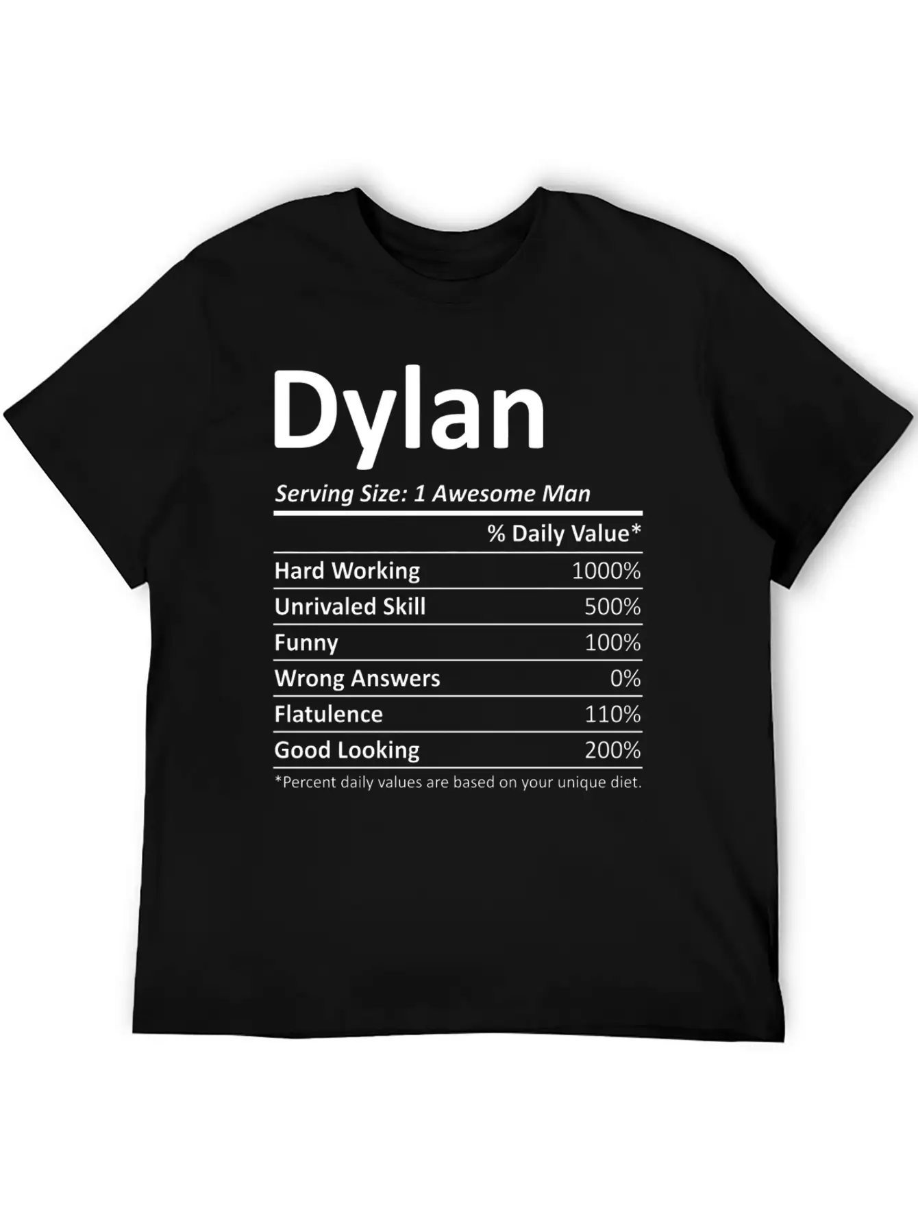 Dylan Nutrition Funny Birthday Personalized Name G Casual Graphic T-Shirt – Simple And Comfortable Daily Wear