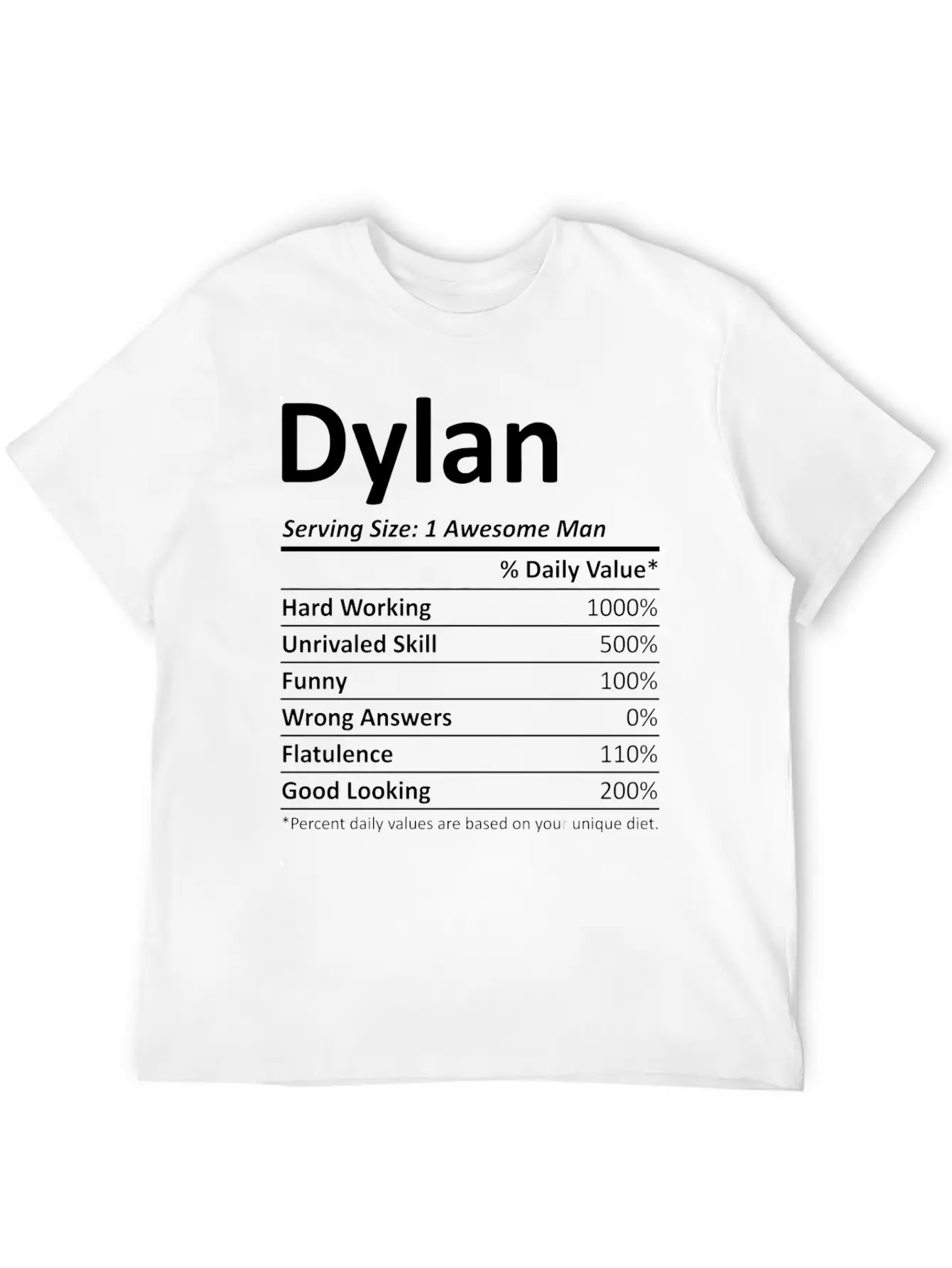 Dylan Nutrition Funny Birthday Personalized Name G Casual Graphic T-Shirt – Simple And Comfortable Daily Wear